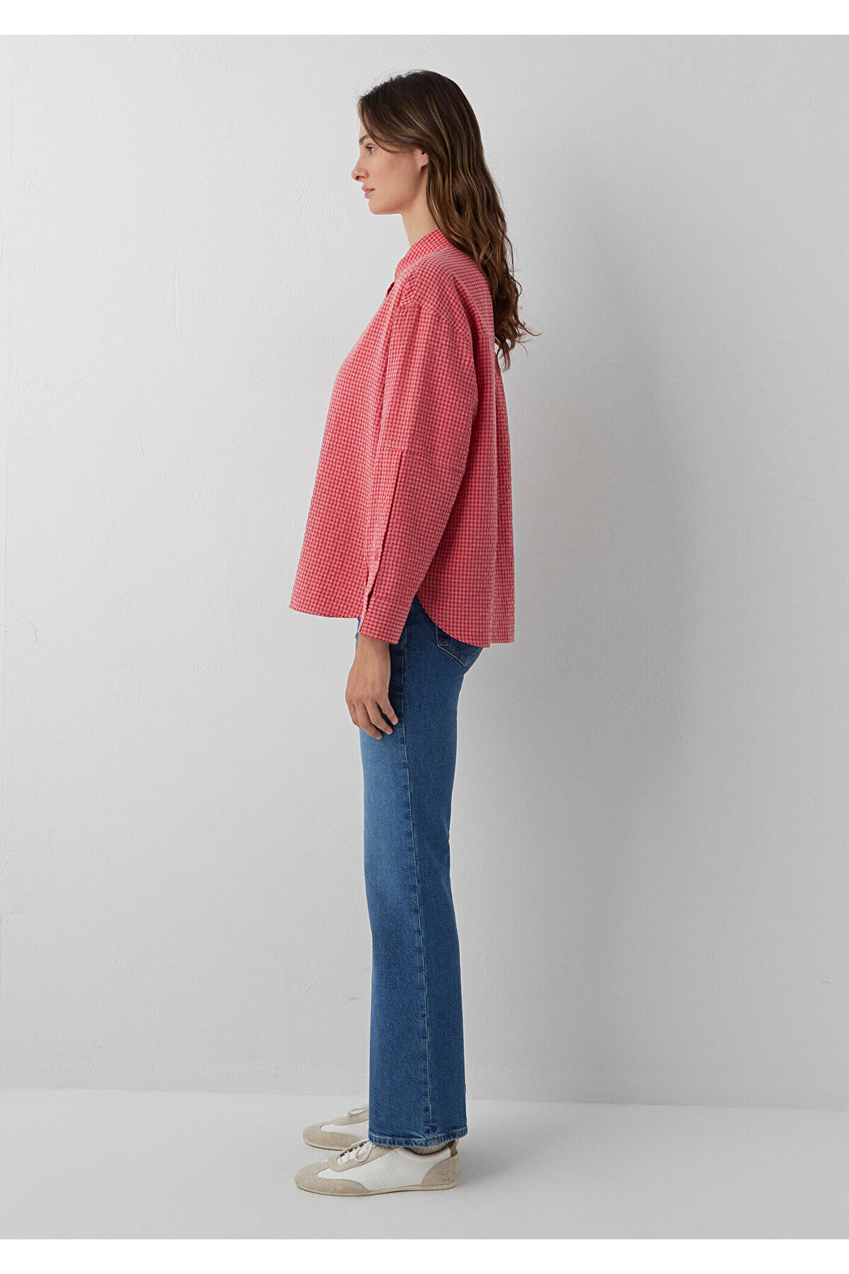 (Tencel™) Lyocell Karışımlı Kareli Kırmızı Gömlek Oversize / Geniş Kesim 1220468-83957 — قرمز — تصویر 3 از 6