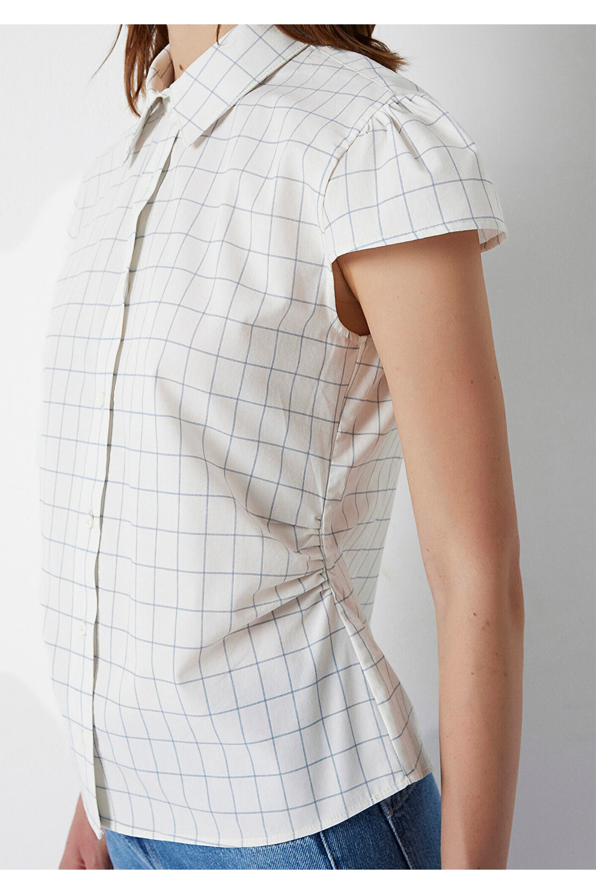 Kareli Kısa Kol Gömlek Slim Fit / Dar Kesim 1220431-A6900 — سفید — تصویر 8 از 8