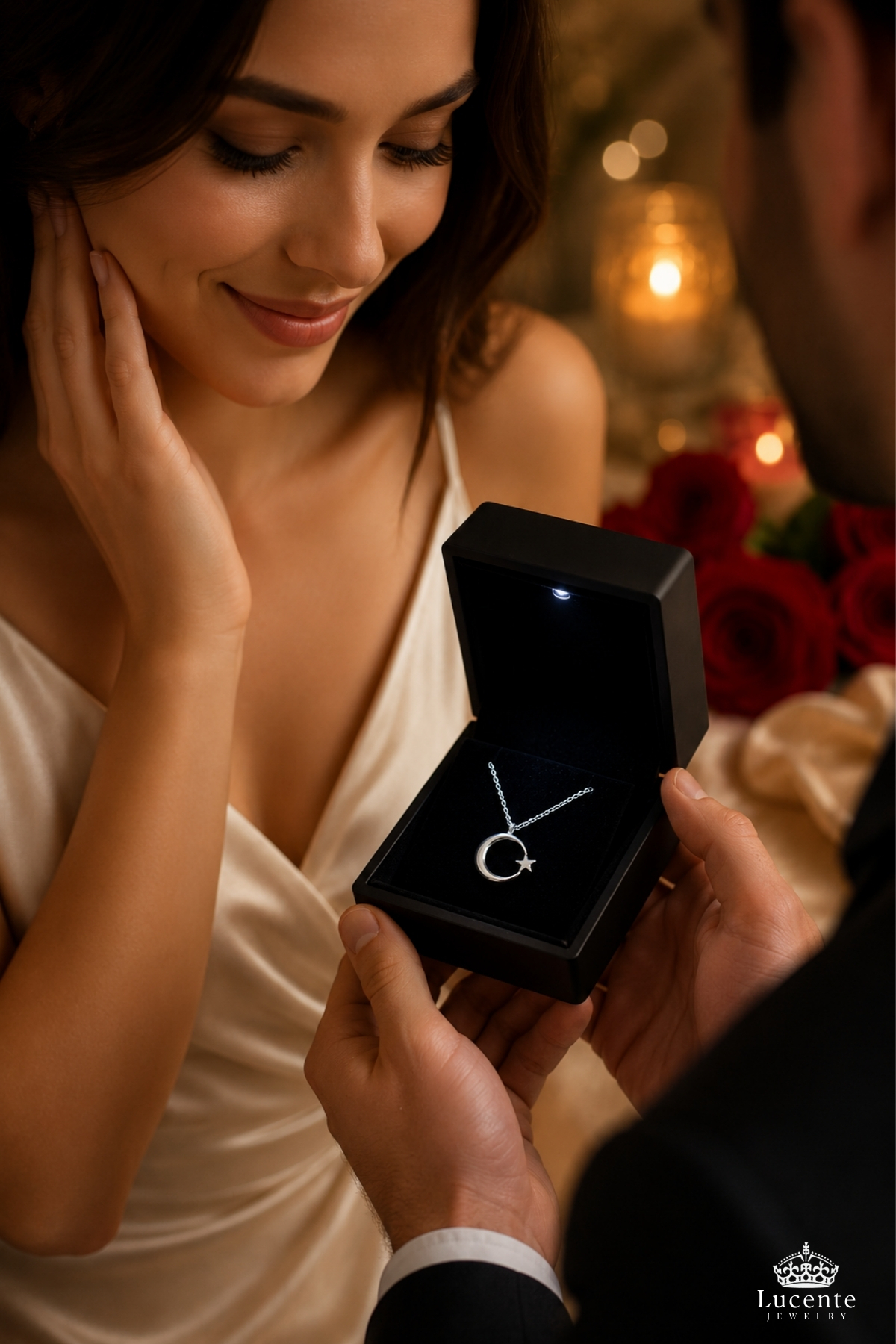 Lucente Jewellery Işıklı Hediye Kutulu Ay Yıldızlı 925 Ayar Luxury Serisi Türk Bayrağı Ayyıldızlı Özel Minimal Tasarım Gümüş Özel Gün Hediyesi 45 Cm Zincirli Küpe Hediyeli Hilal Ay ve Yıldız Kadın Kolye görsel 5
