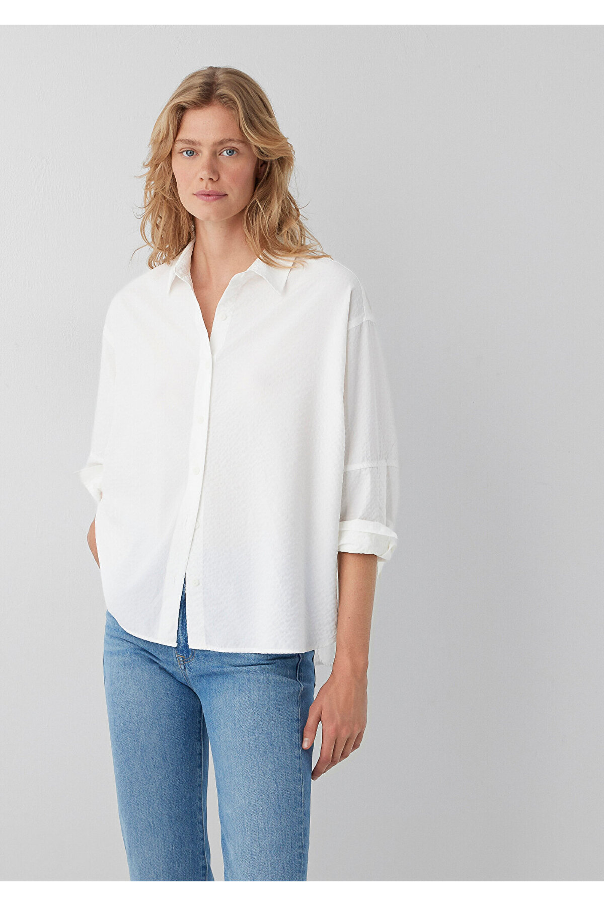 (Tencel™) Lyocell Karışımlı Beyaz Gömlek Oversize / Geniş Kesim 1220468-89583 — سفید — تصویر 2 از 7