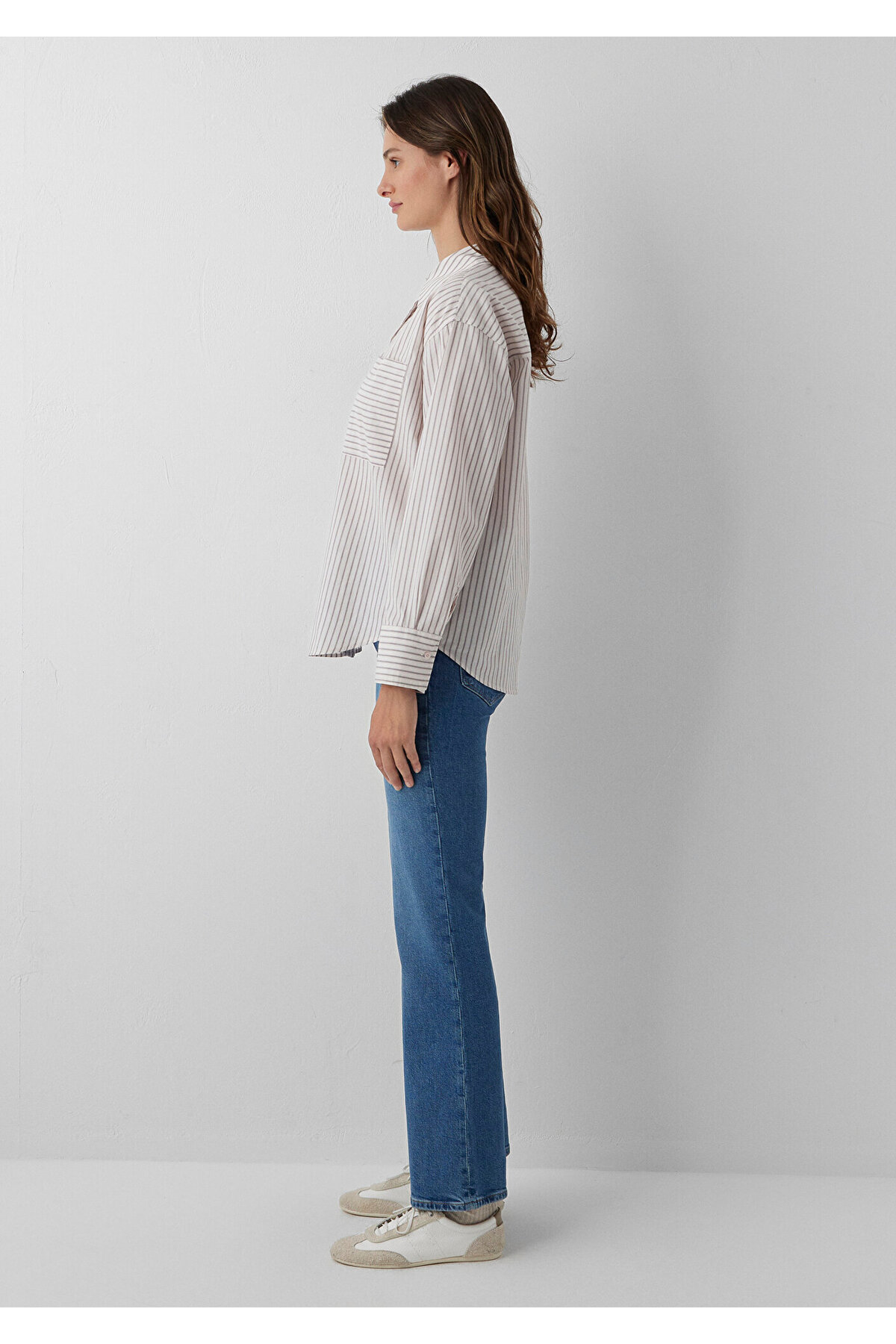 Bordo Çizgili Gömlek Loose Fit / Bol Rahat Kesim 1211201-87982 — اکرو — تصویر 4 از 7