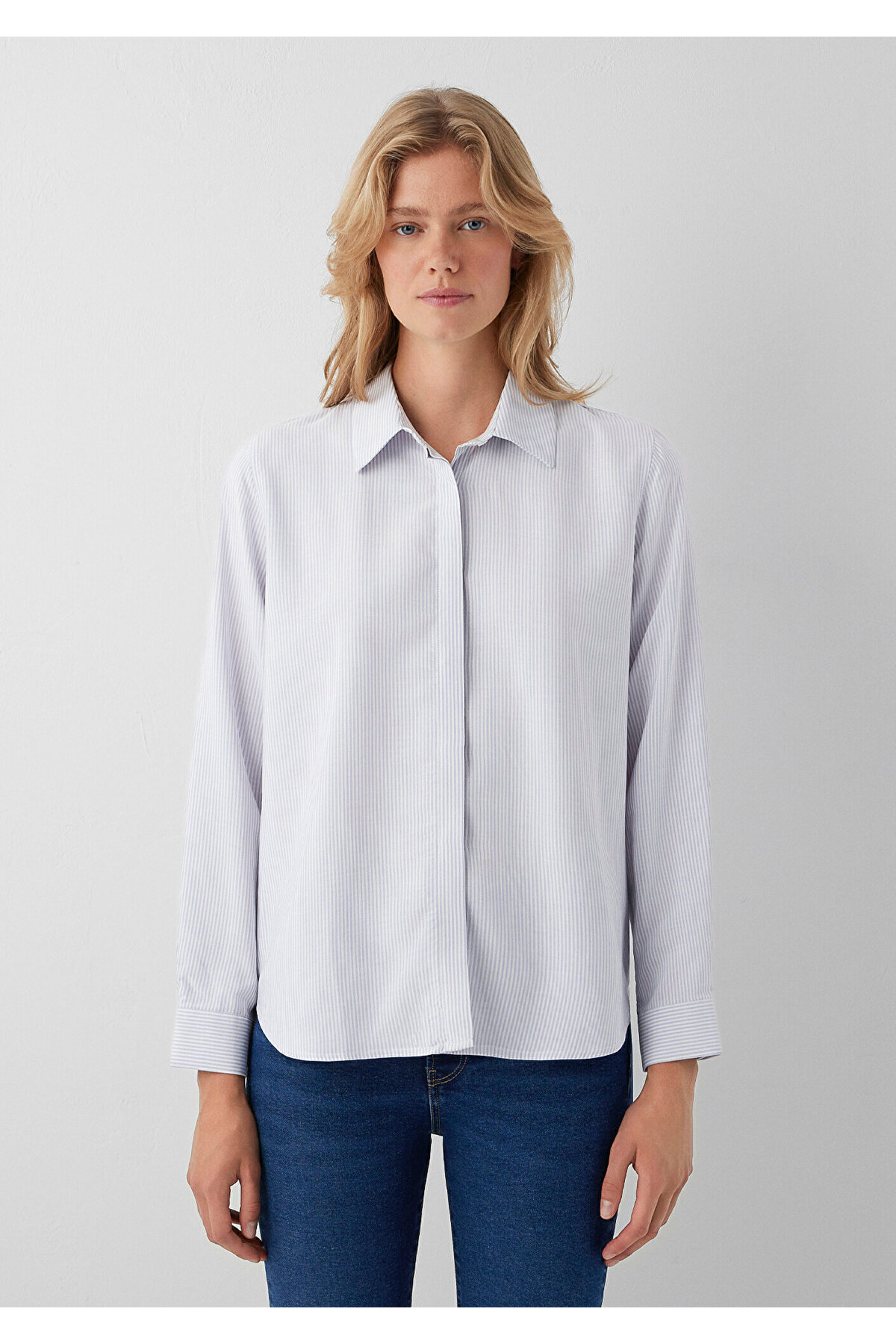 Çizgili Vizkoz Gömlek Regular Fit / Normal Kesim 1211621-86599 — آبی — تصویر 4 از 8