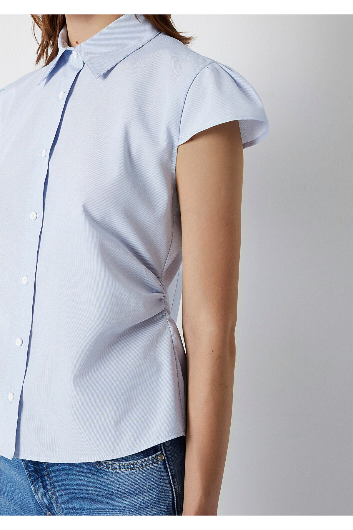 Çizgili Gömlek Fitted / Vücuda Oturan Kesim 1220467-86599 — آبی — تصویر 8 از 8