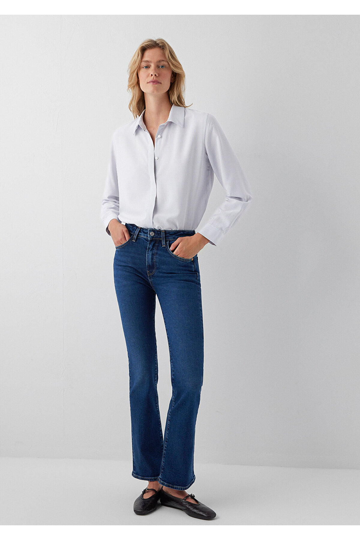 Çizgili Vizkoz Gömlek Regular Fit / Normal Kesim 1211621-86599 — آبی — تصویر 2 از 8