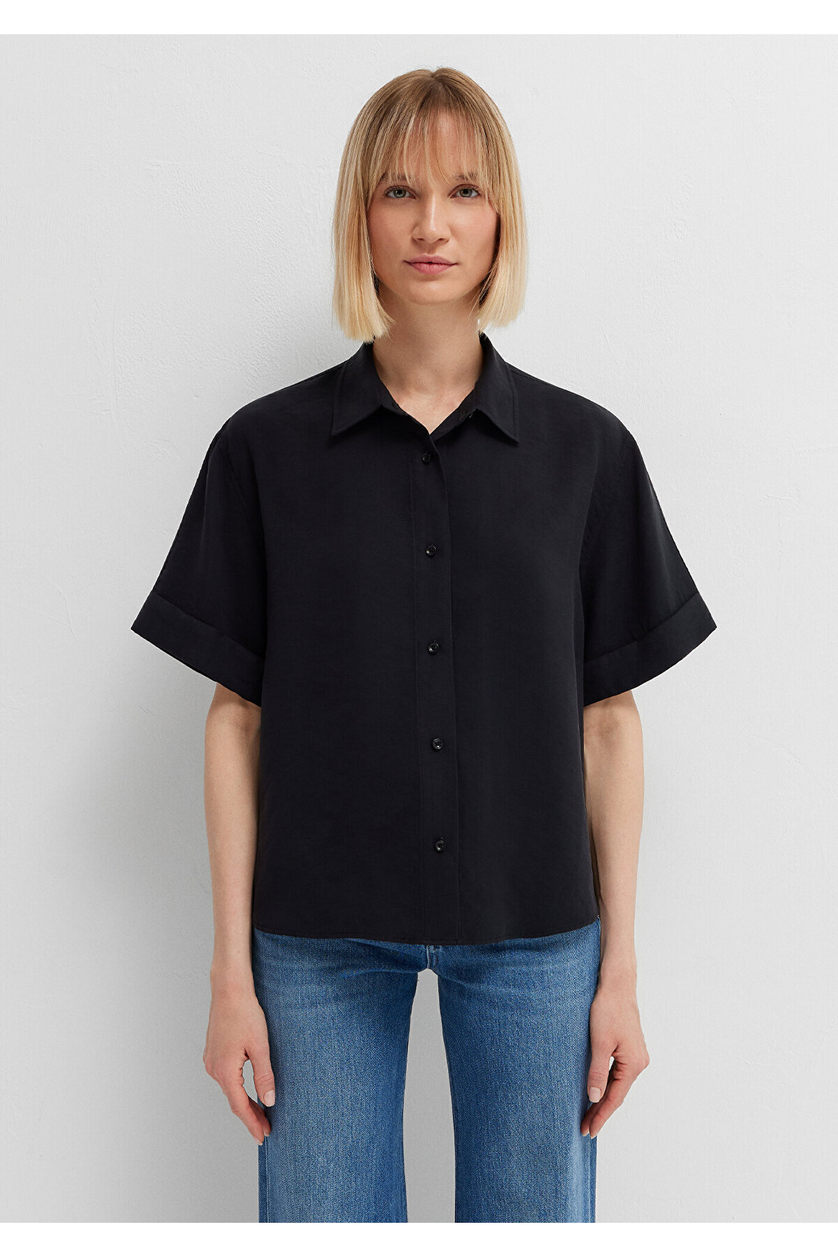 Modal (Tencel™) Karışımlı Siyah Gömlek Oversize / Geniş Kesim 1211488-900 — مشکی — تصویر 3 از 7