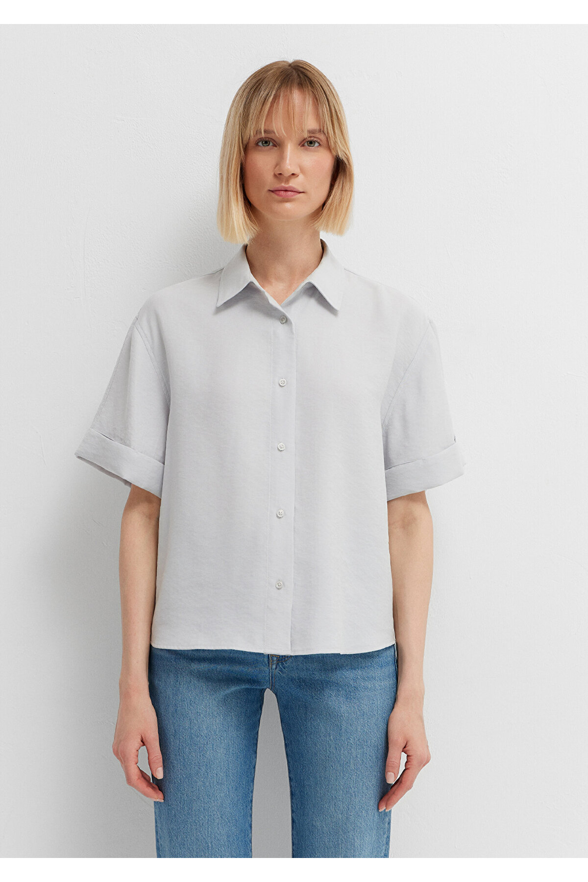 Modal (Tencel™) Karışımlı Açık Gömlek Oversize / Geniş Kesim 1211488-70802 — آبی — تصویر 3 از 7