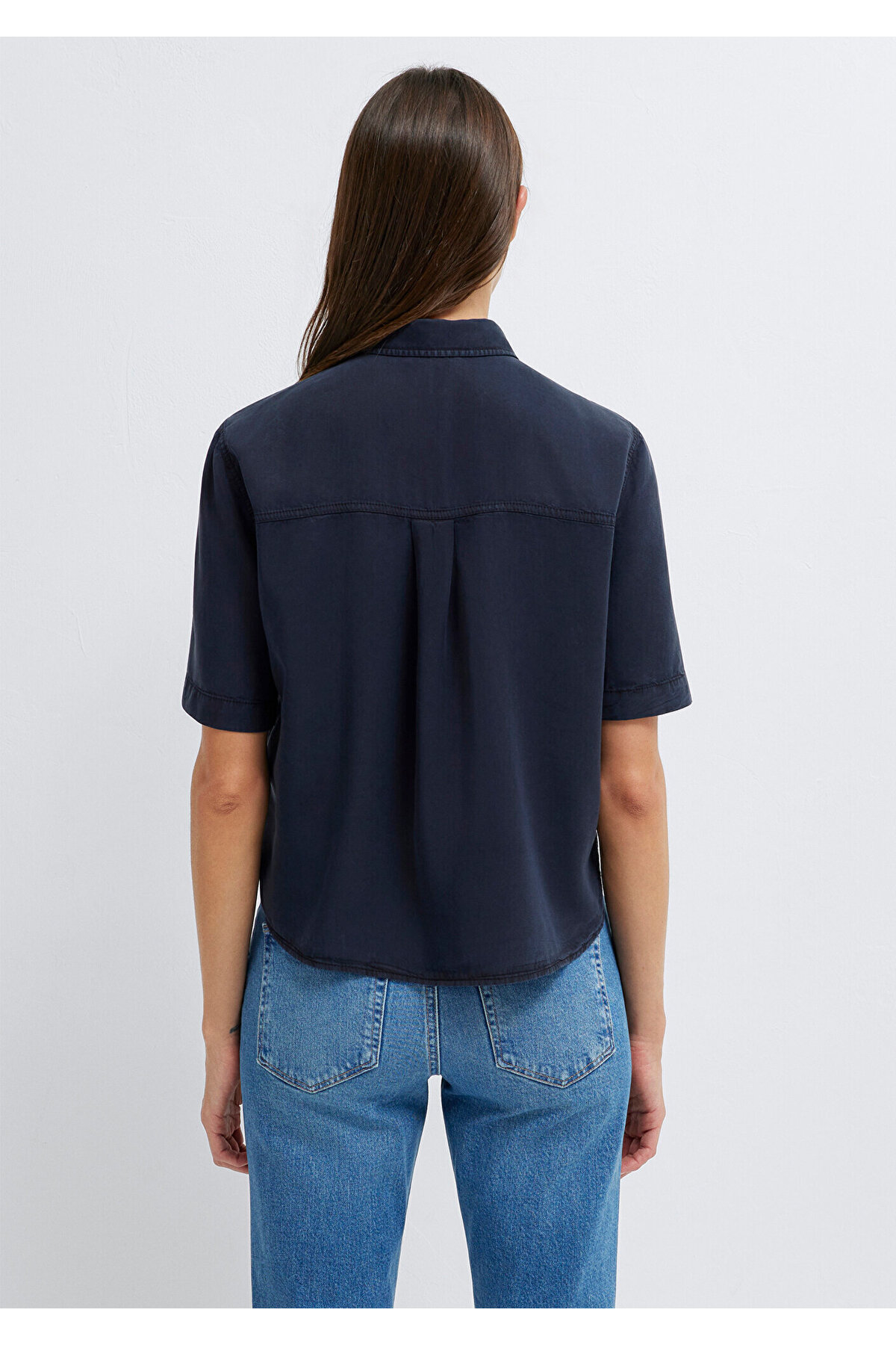 Lacivert Crop Gömlek Loose Fit / Bol Rahat Kesim 1211458-91598 — سرمه‌ای — تصویر 6 از 8