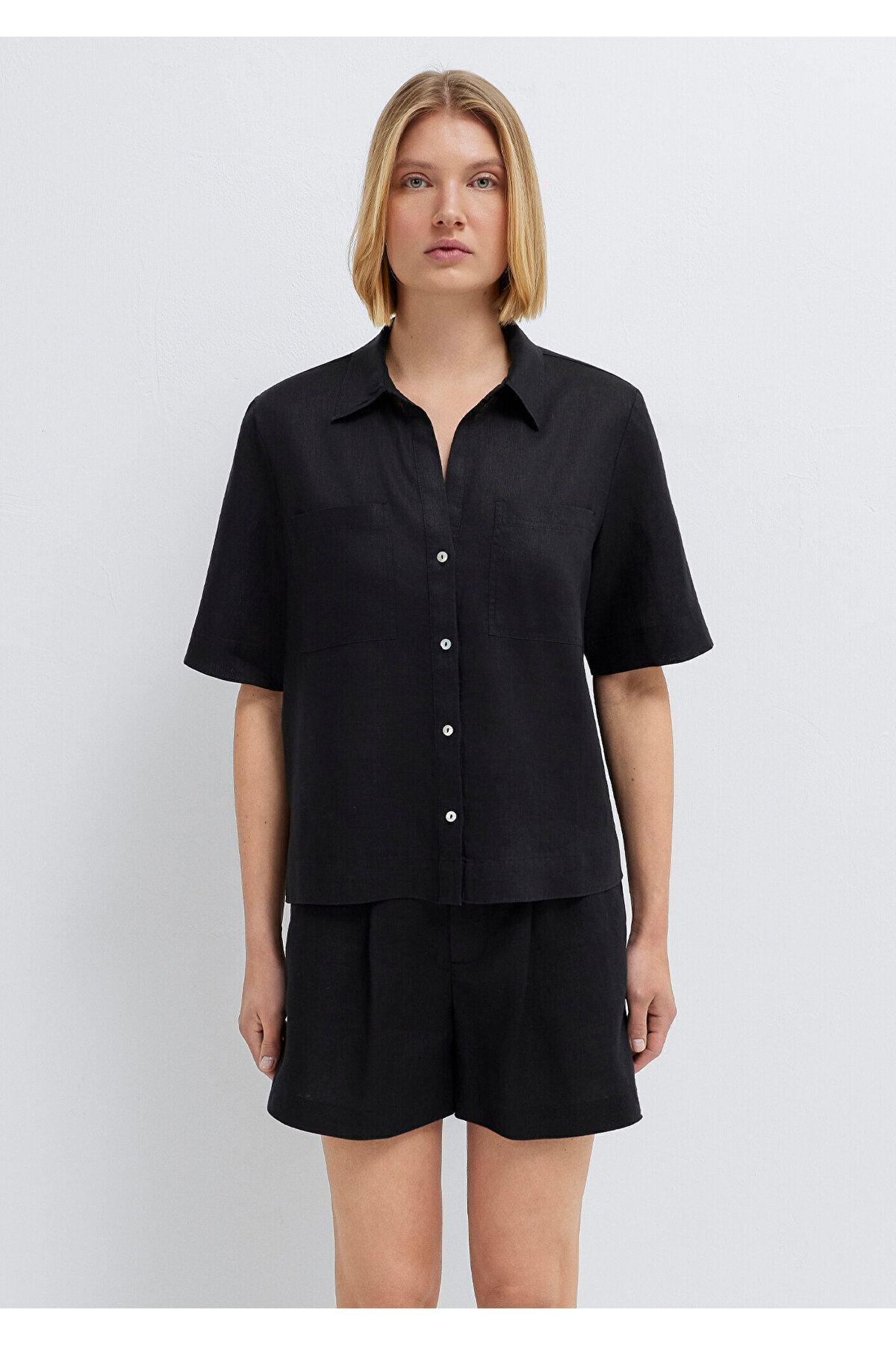 Cepli Siyah Keten Gömlek Slim Fit / Dar Kesim 1211466-900 — مشکی — تصویر 4 از 8