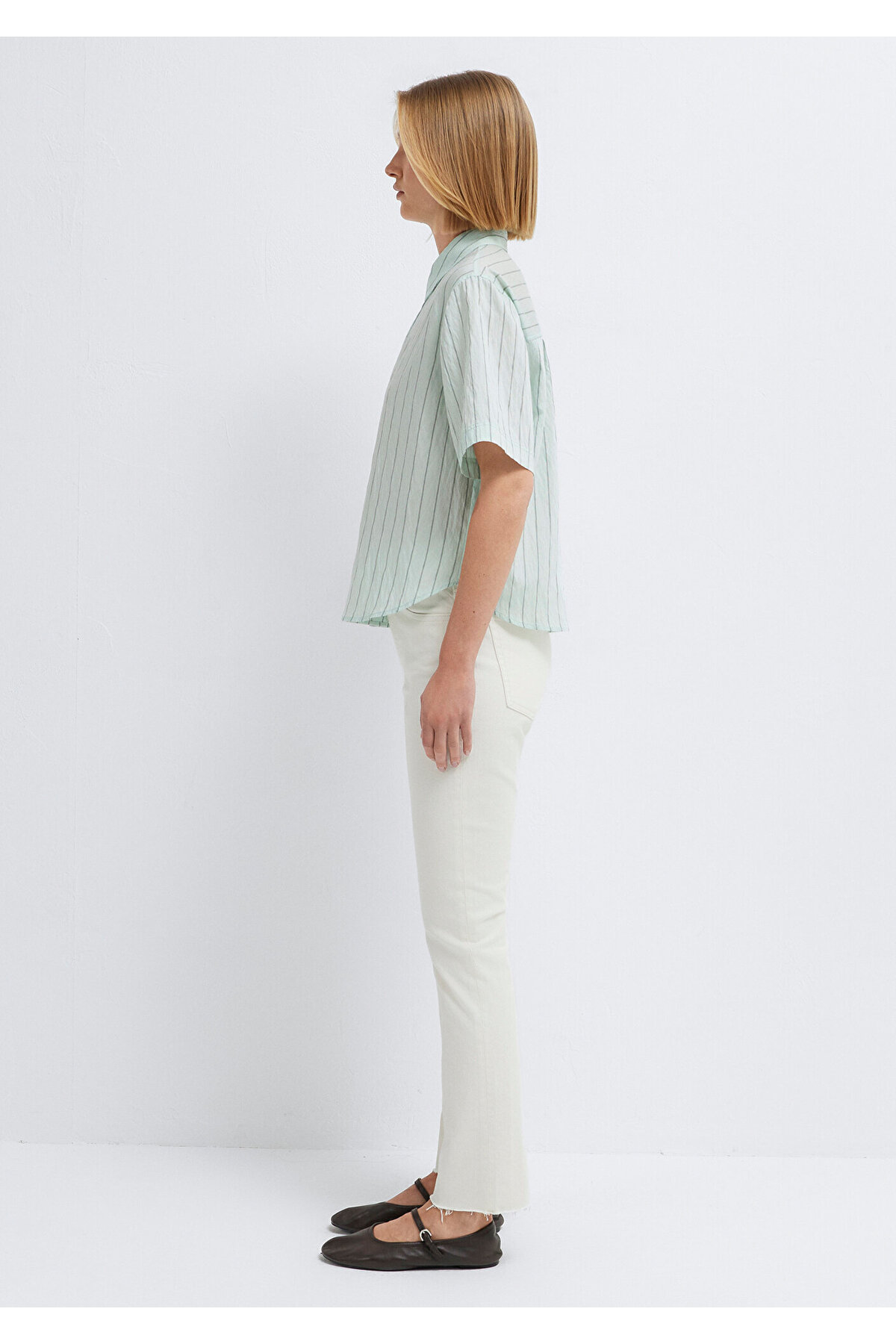 Çizgili Yeşil Crop Gömlek Loose Fit / Bol Rahat Kesim 1211459-91506 — سبز — تصویر 5 از 8
