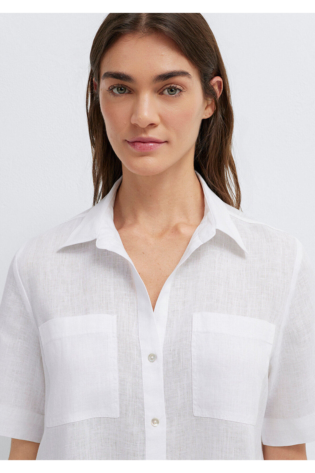 Cepli Beyaz Keten Gömlek Slim Fit / Dar Kesim 1211466-620 — سفید — تصویر 7 از 8