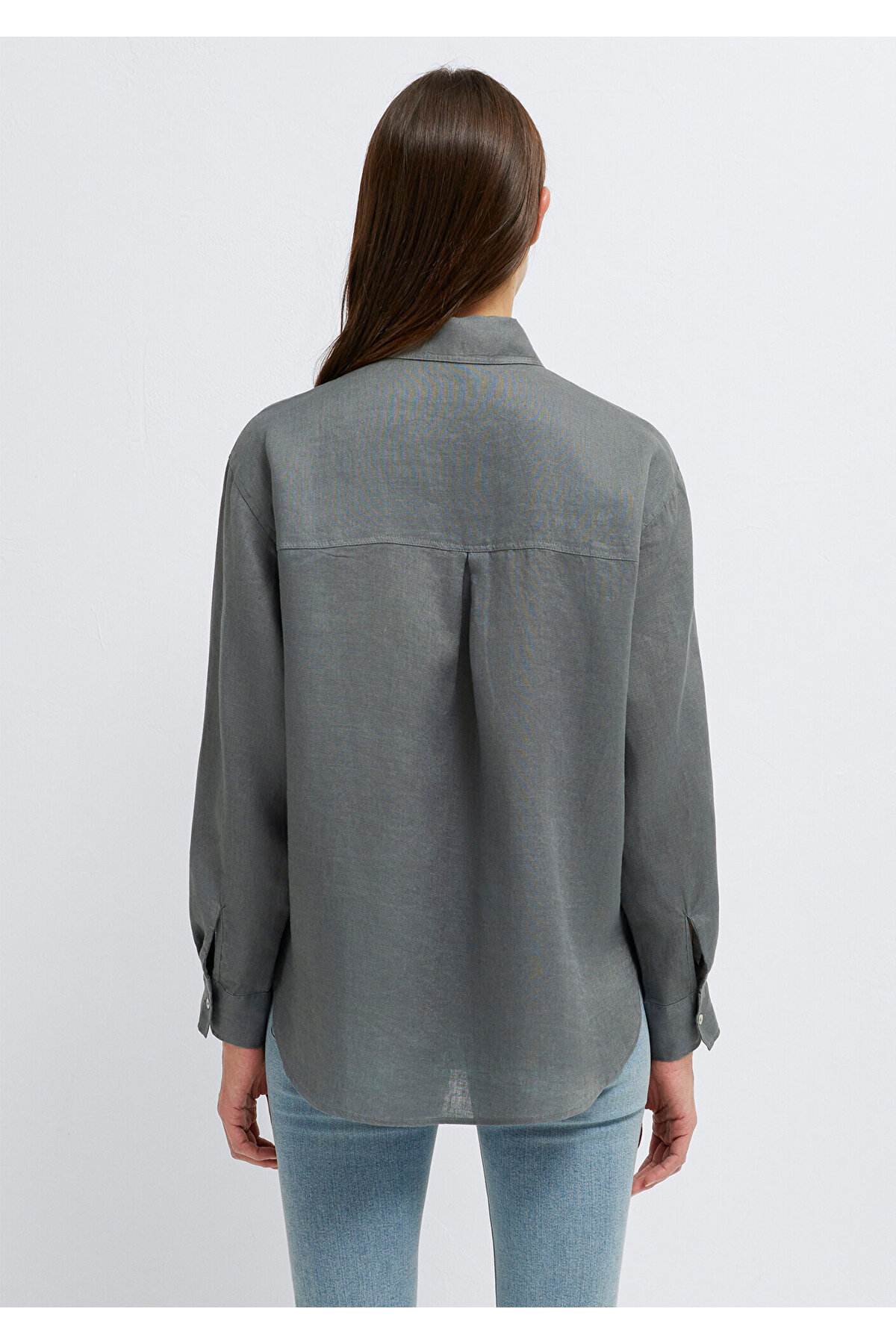 Yeşil Keten Gömlek Loose Fit / Bol Rahat Kesim 1210747-70132 — سبز — تصویر 6 از 8