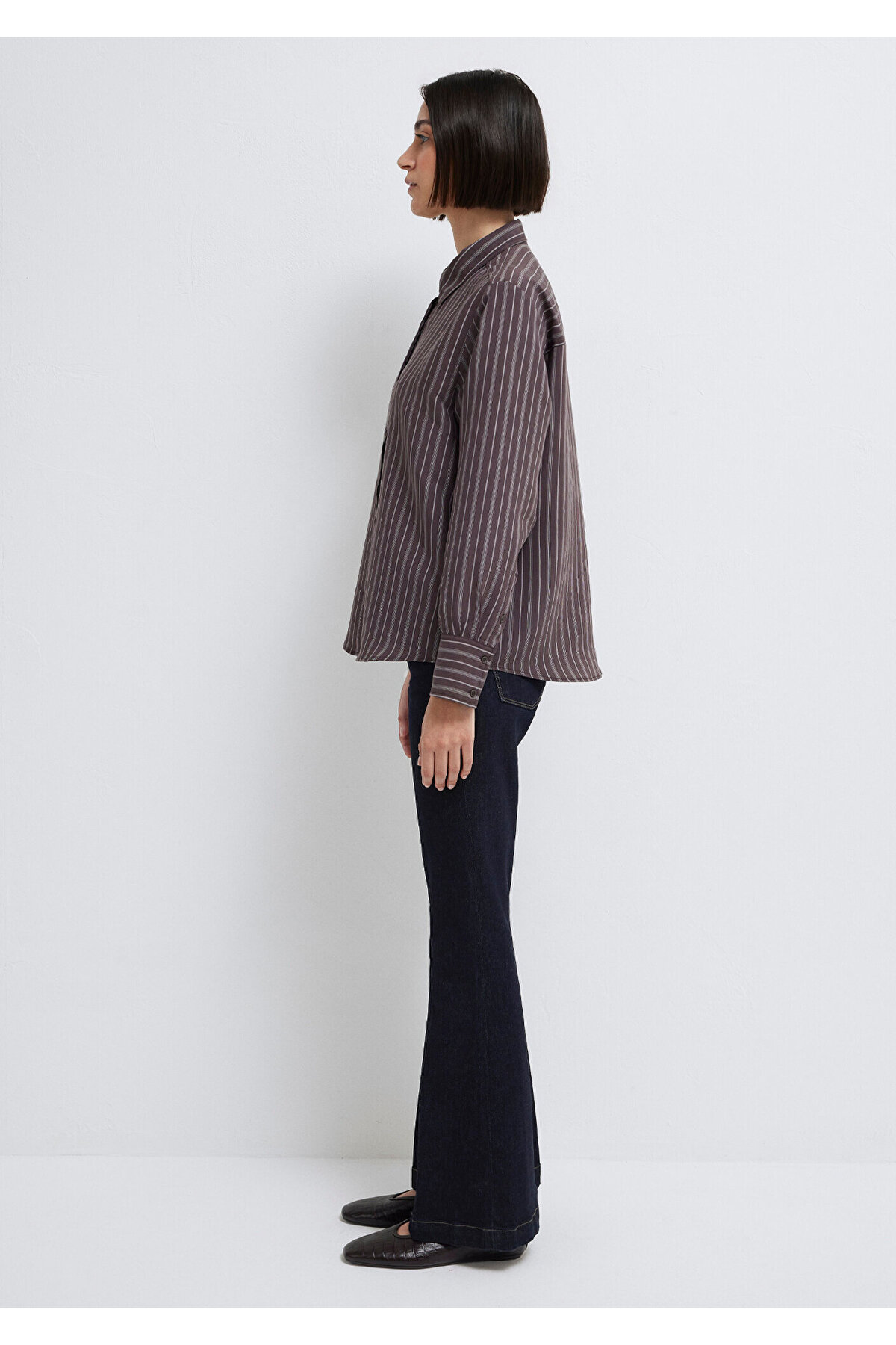 Mor (TENCEL™) Liyosel Karışımlı Gömlek Loose Fit / Bol Rahat Kesim 1211373-91534 — قهوه‌ای — تصویر 4 از 7
