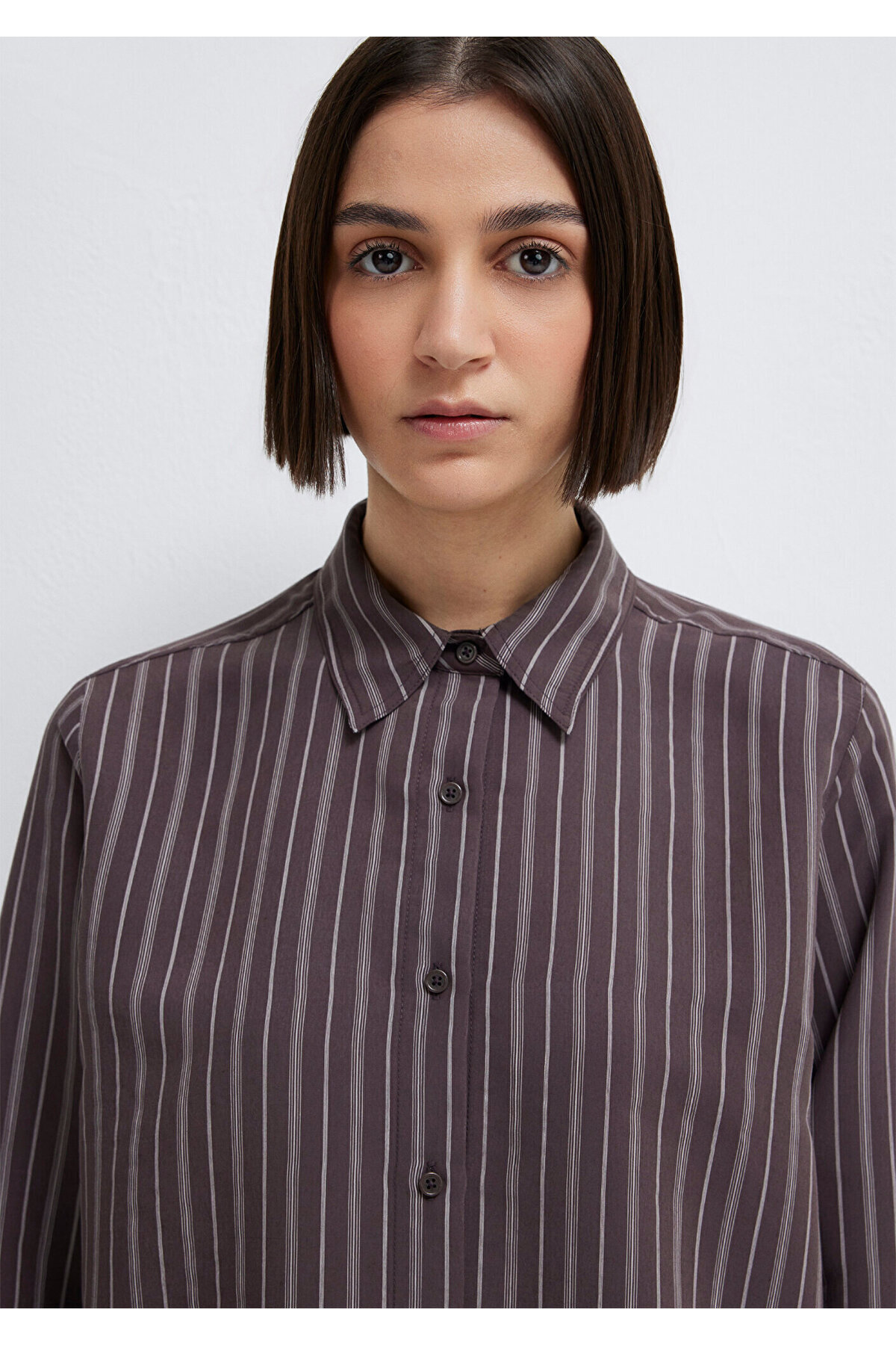 Mor (TENCEL™) Liyosel Karışımlı Gömlek Loose Fit / Bol Rahat Kesim 1211373-91534 — قهوه‌ای — تصویر 6 از 7