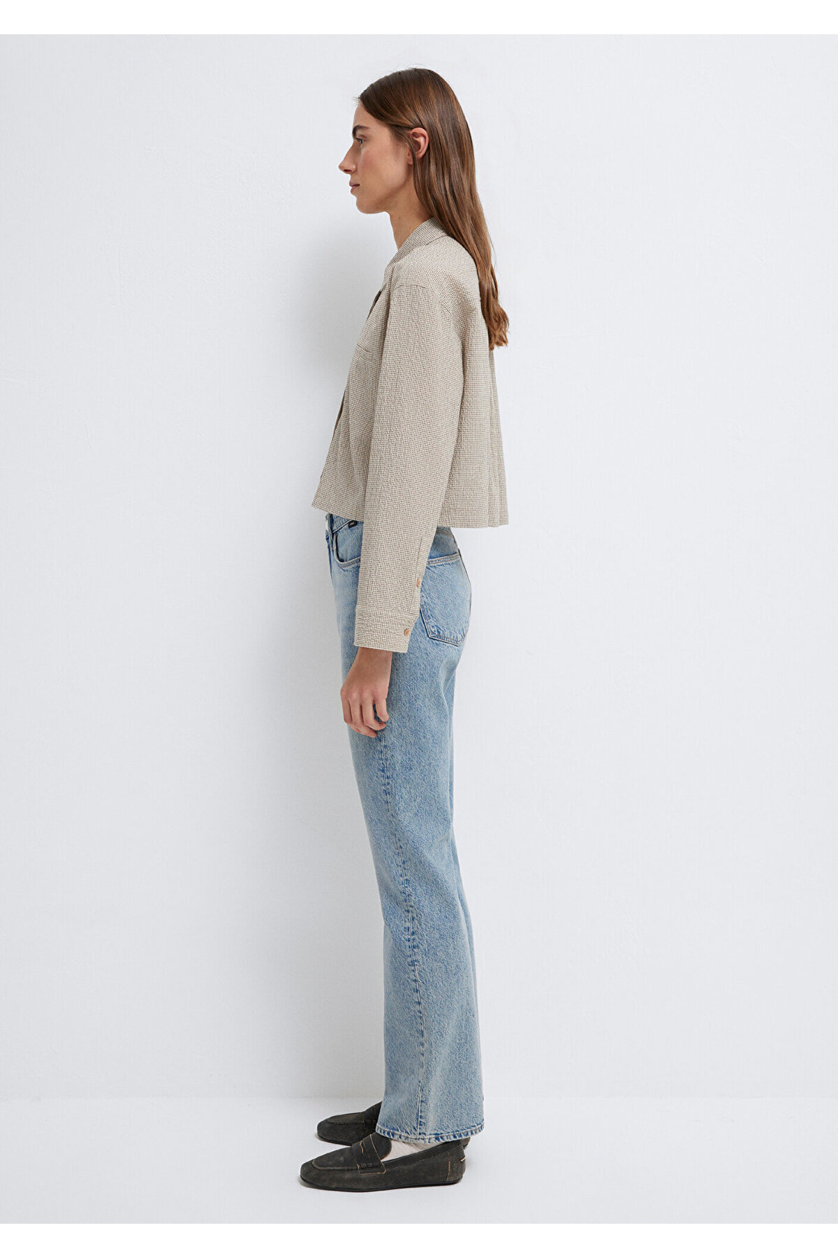 Kahverengi Ekose Crop Gömlek Loose Fit / Bol Rahat Kesim 1211388-83169 — قهوه‌ای — تصویر 5 از 8