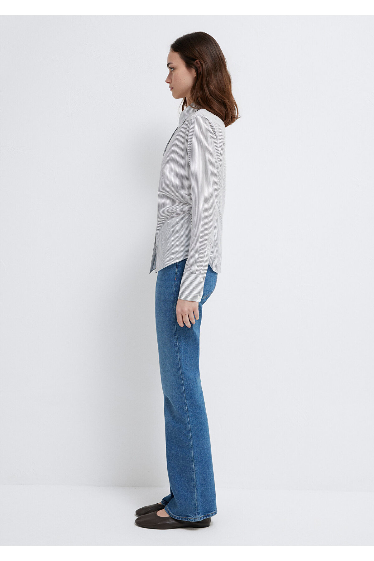 Antrasit Çizgili Beyaz Gömlek Slim Fit / Dar Kesim 1211378-91377 — سفید — تصویر 4 از 7