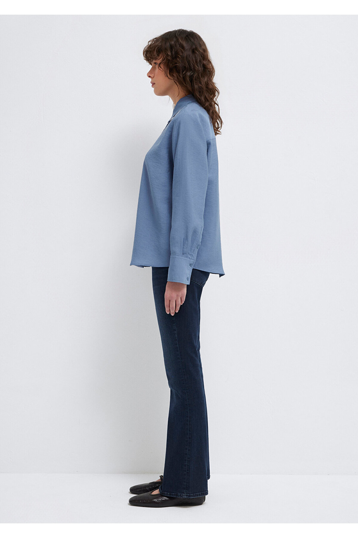 Soft-Premium (TENCEL™) Liyosel Karışımlı Gömlek Loose Fit / Bol Rahat Kesim 1211373-70728 — آبی — تصویر 4 از 7