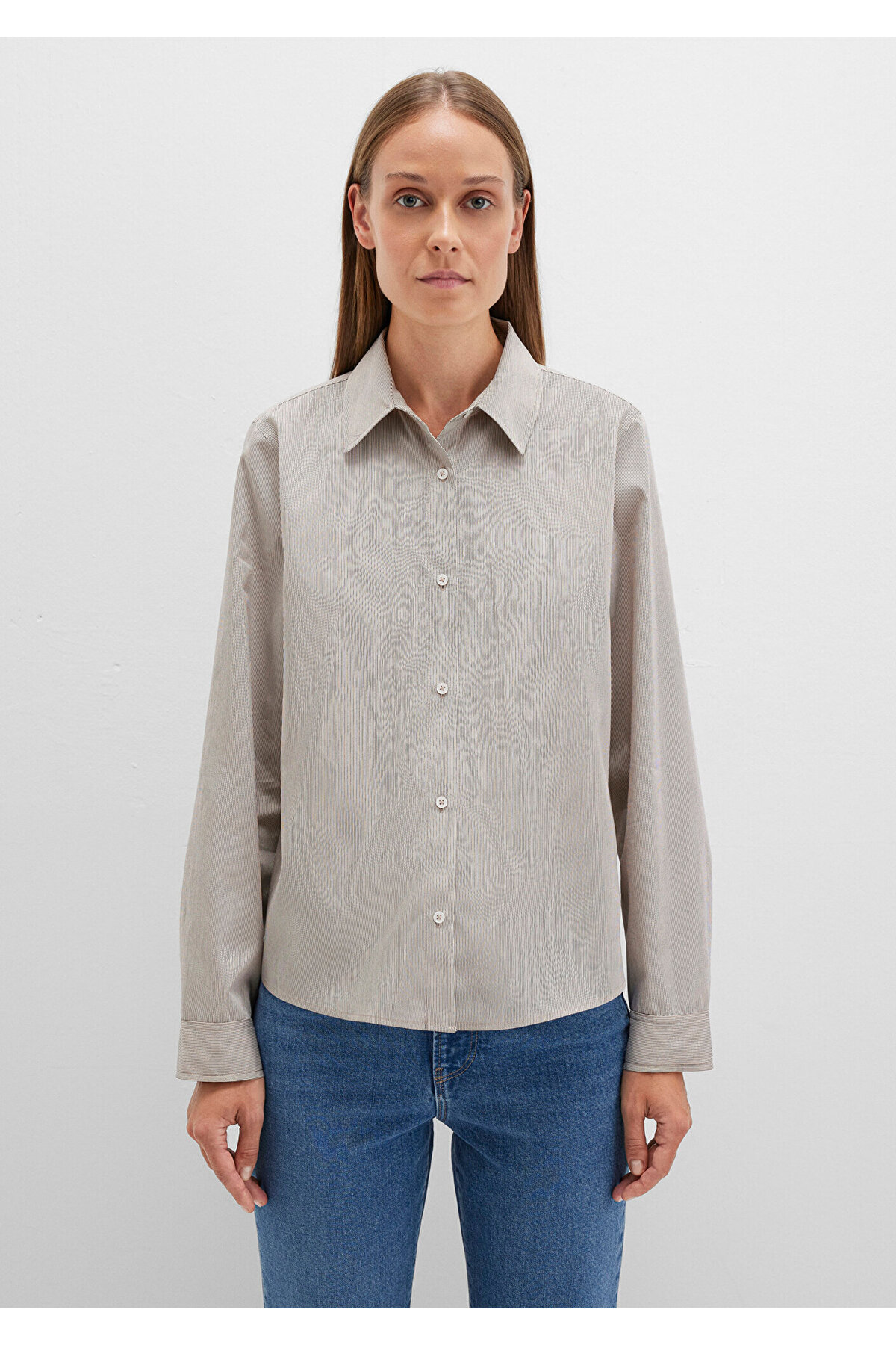 Çizgili Gömlek Slim Fit / Dar Kesim 1211339-85431 — خاکستری 1211339-o — تصویر 3 از 6
