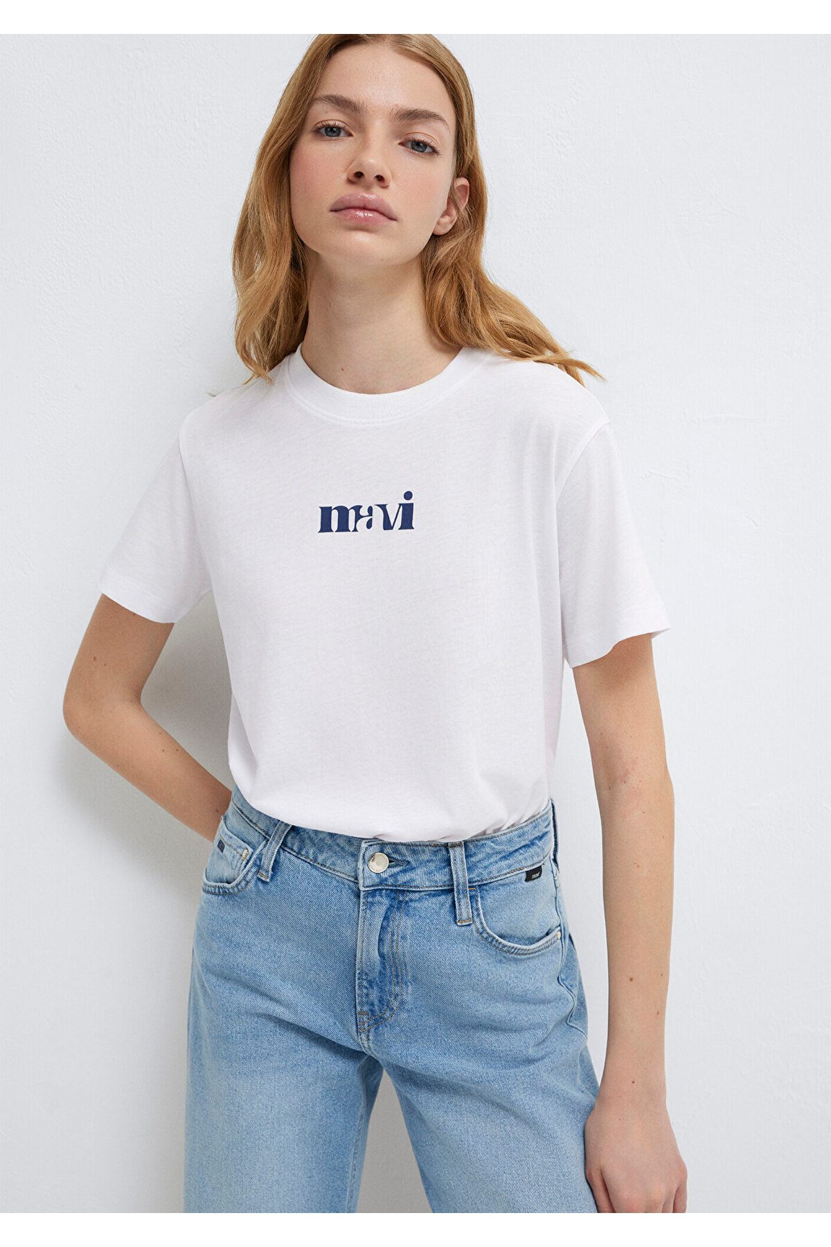Mavi Baskılı Beyaz Tişört Regular Fit / Normal Kesim 1612241-620 görsel 3