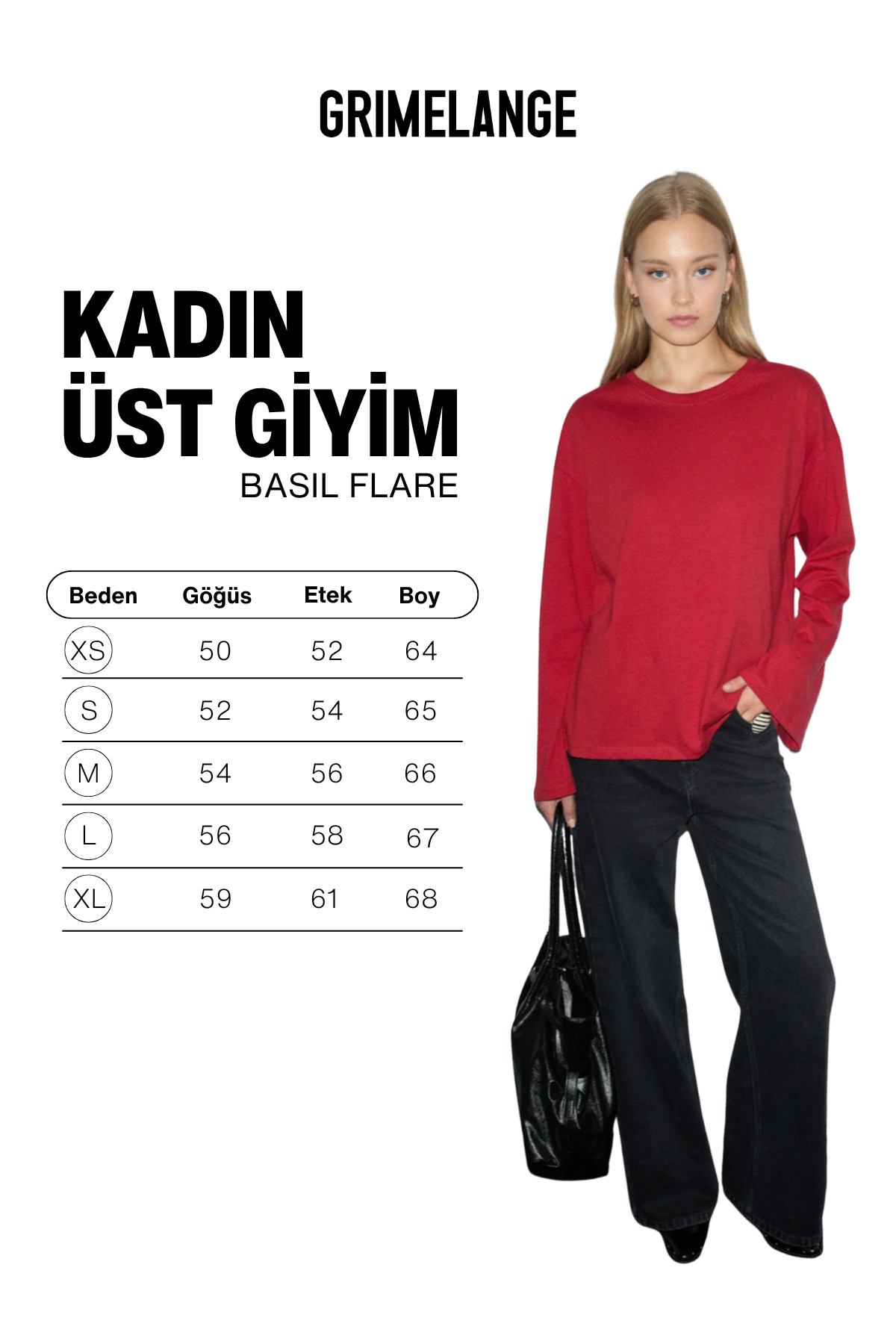 GRIMELANGE BASIL FLARE Kadın Organik Pamuklu Uzun Kollu Kırmızı Bluz görsel 6