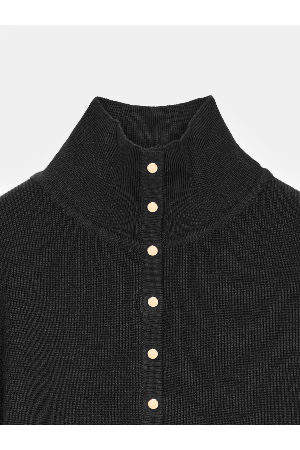 Dilvin 10686 Dik Yaka Çıtçıtlı Triko Kazak-Siyah görsel 7