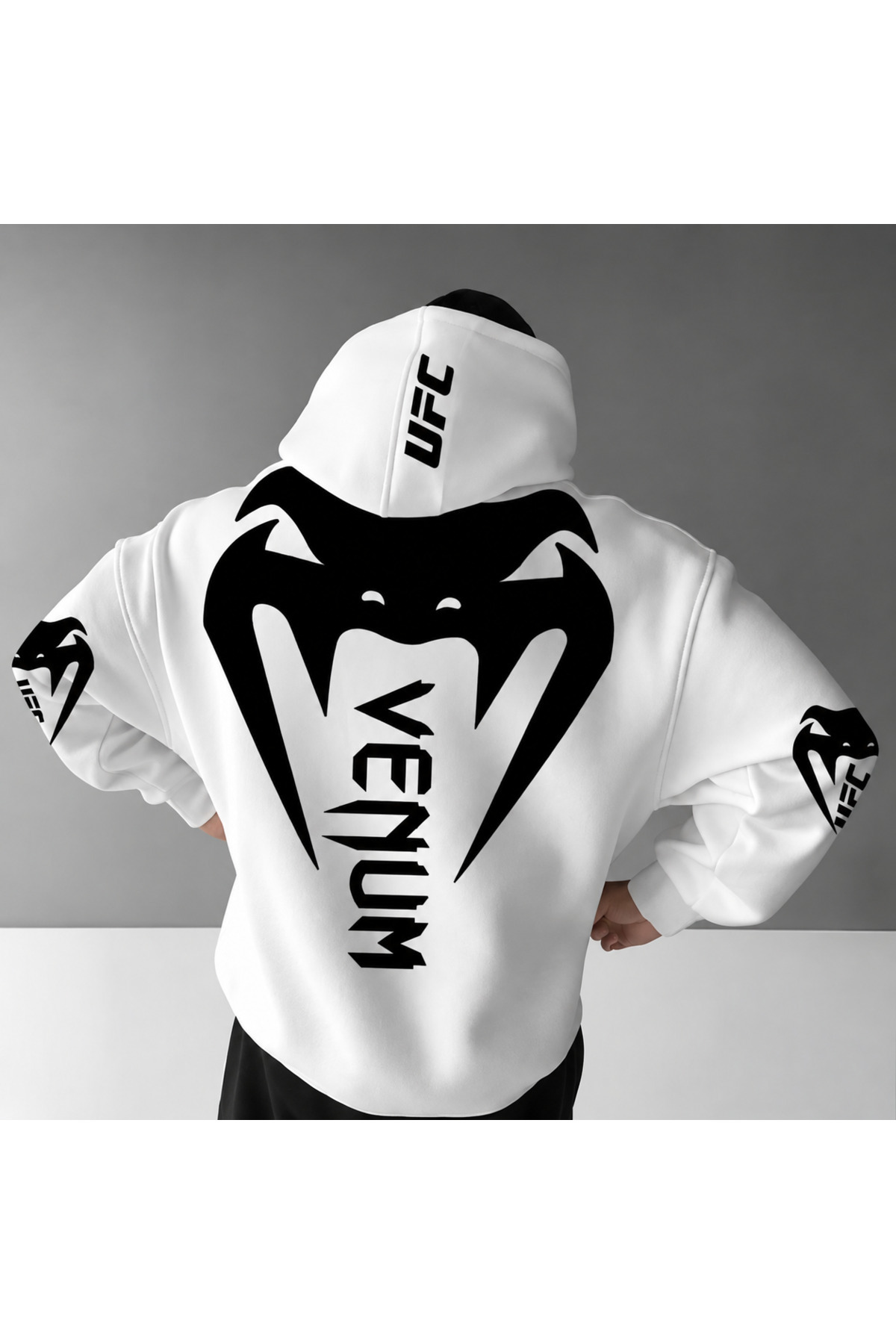 ZAVIXO Venom Yılan Grafik Büyük Sırt ve Kol Baskılı Kapüşonlu Sweatshirt