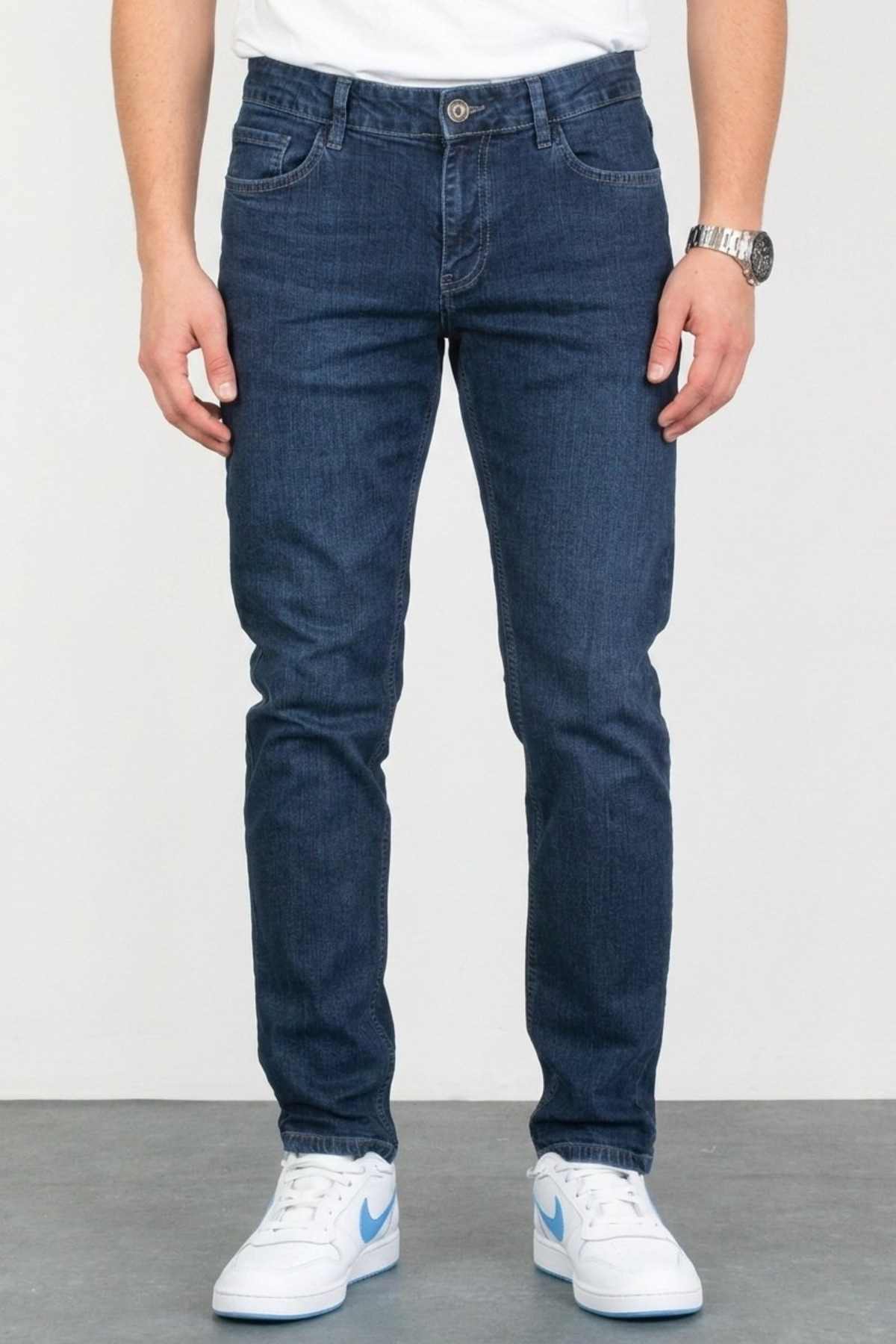 HLT JEANS Keven Koyu Mavi Taşlamalı Slim Fit Likralı Esnek Kot Pantolon görsel 4