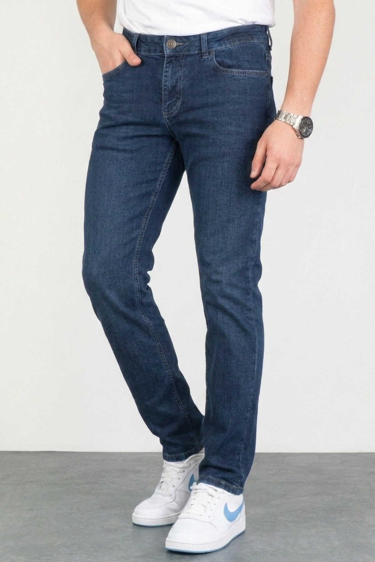 HLT JEANS Keven Koyu Mavi Taşlamalı Slim Fit Likralı Esnek Kot Pantolon görsel 2