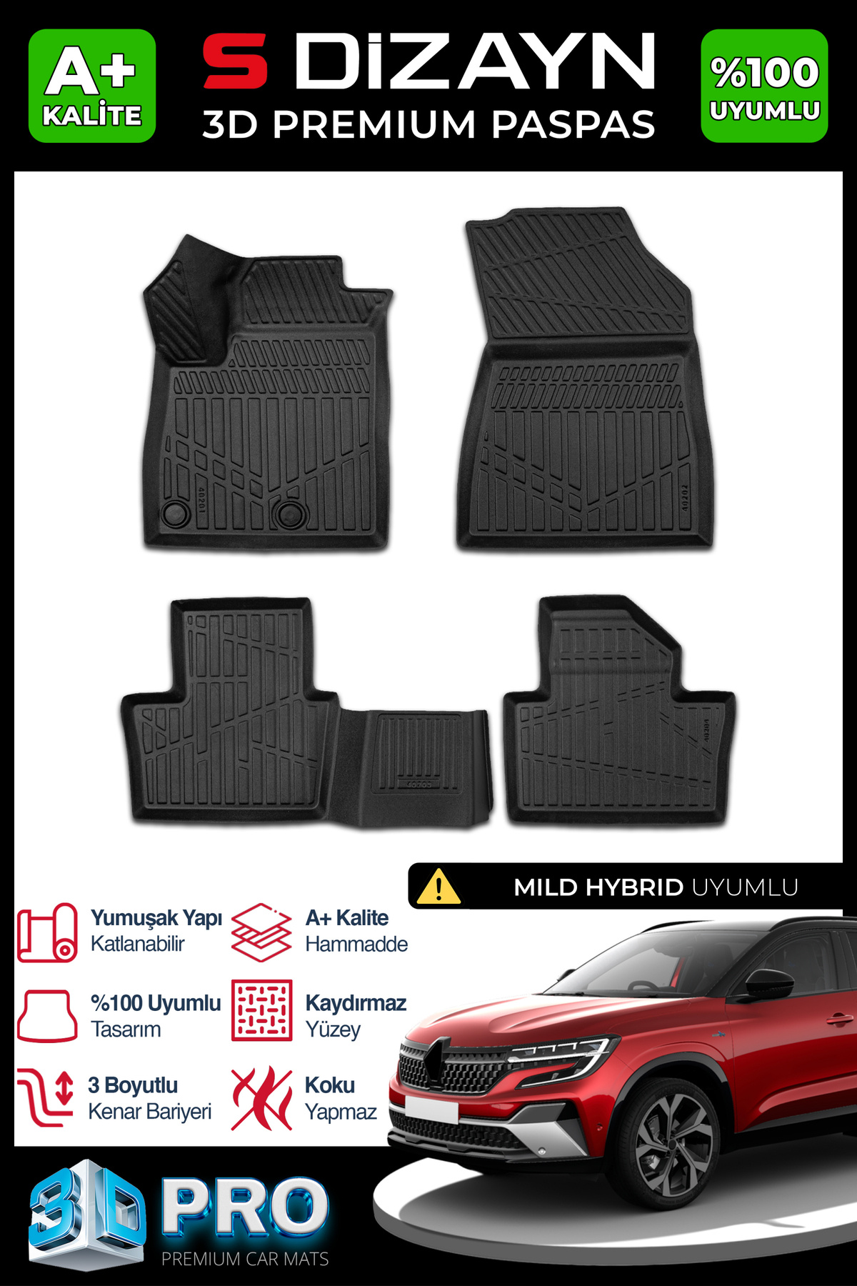 S Dizayn S-Dizayn Renault Austral Mild Hybrid 3D Pro Havuzlu Paspas 2023 Üzeri A+ Kalite 3DS-SDZ051