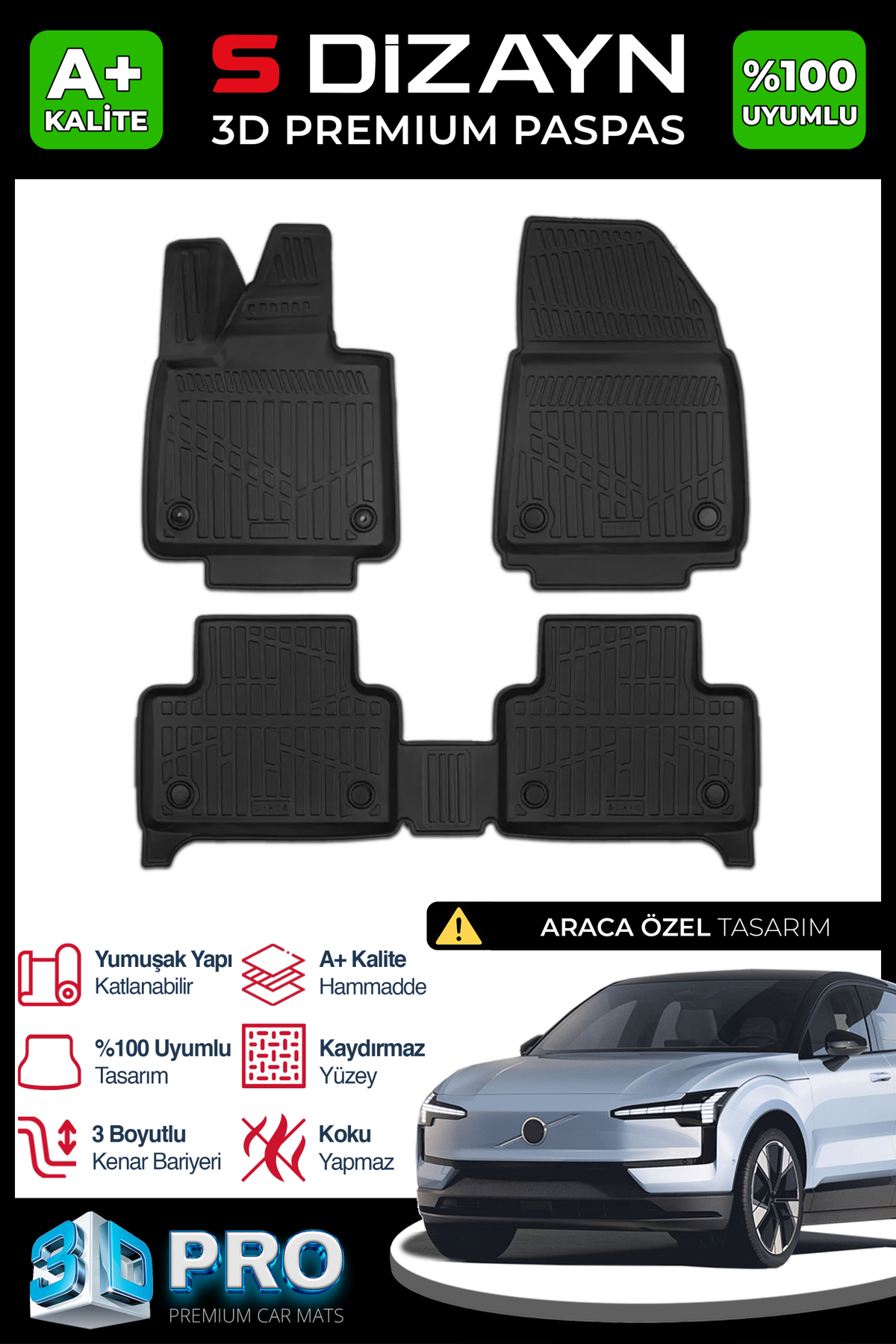 S Dizayn S-Dizayn Volvo EX30 3D Pro Havuzlu Paspas 2025 Üzeri A+ Kalite 3DS-SDZ305