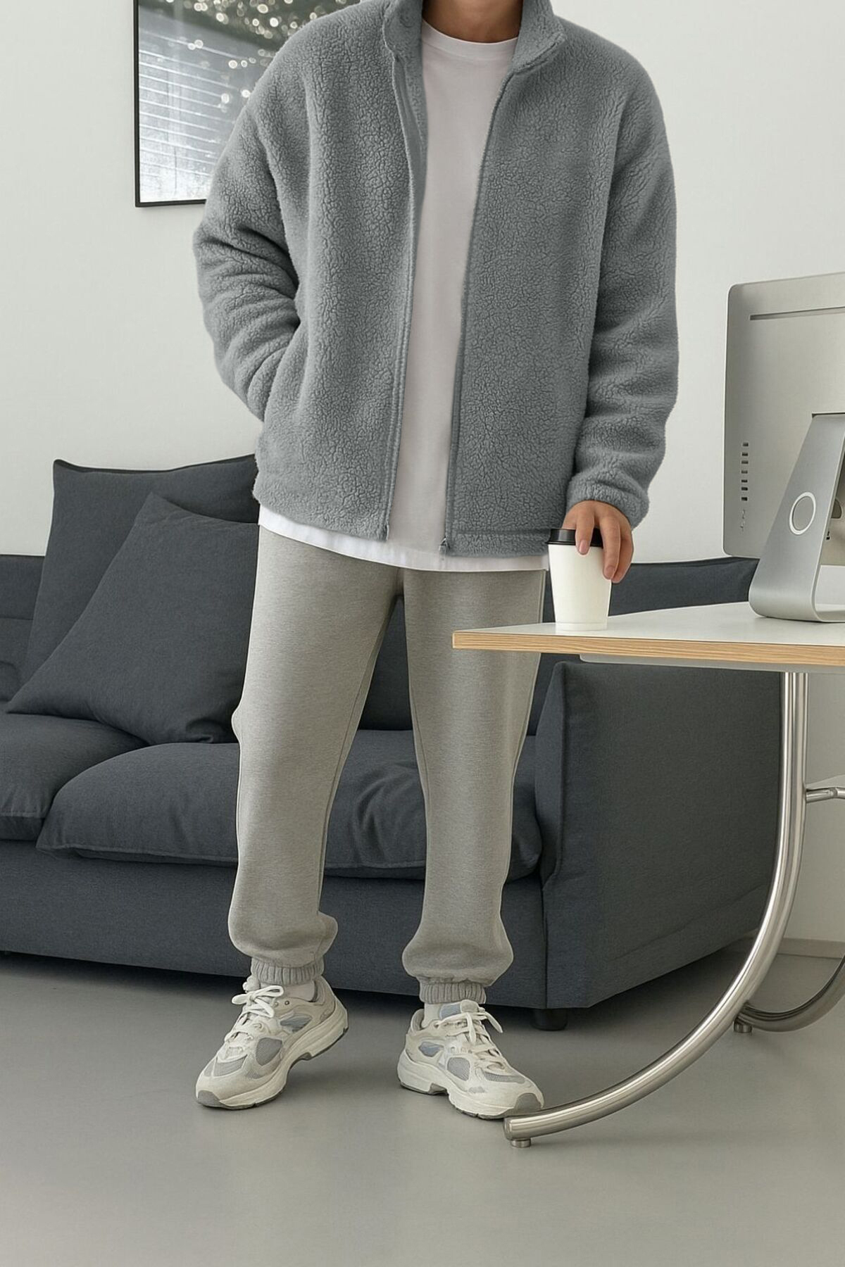 GHASSY CO Erkek Pro Termal İç Dış Sherpa Sonbahar Kış Tam Fermuarlı Peluş Sweatshirt görsel 2