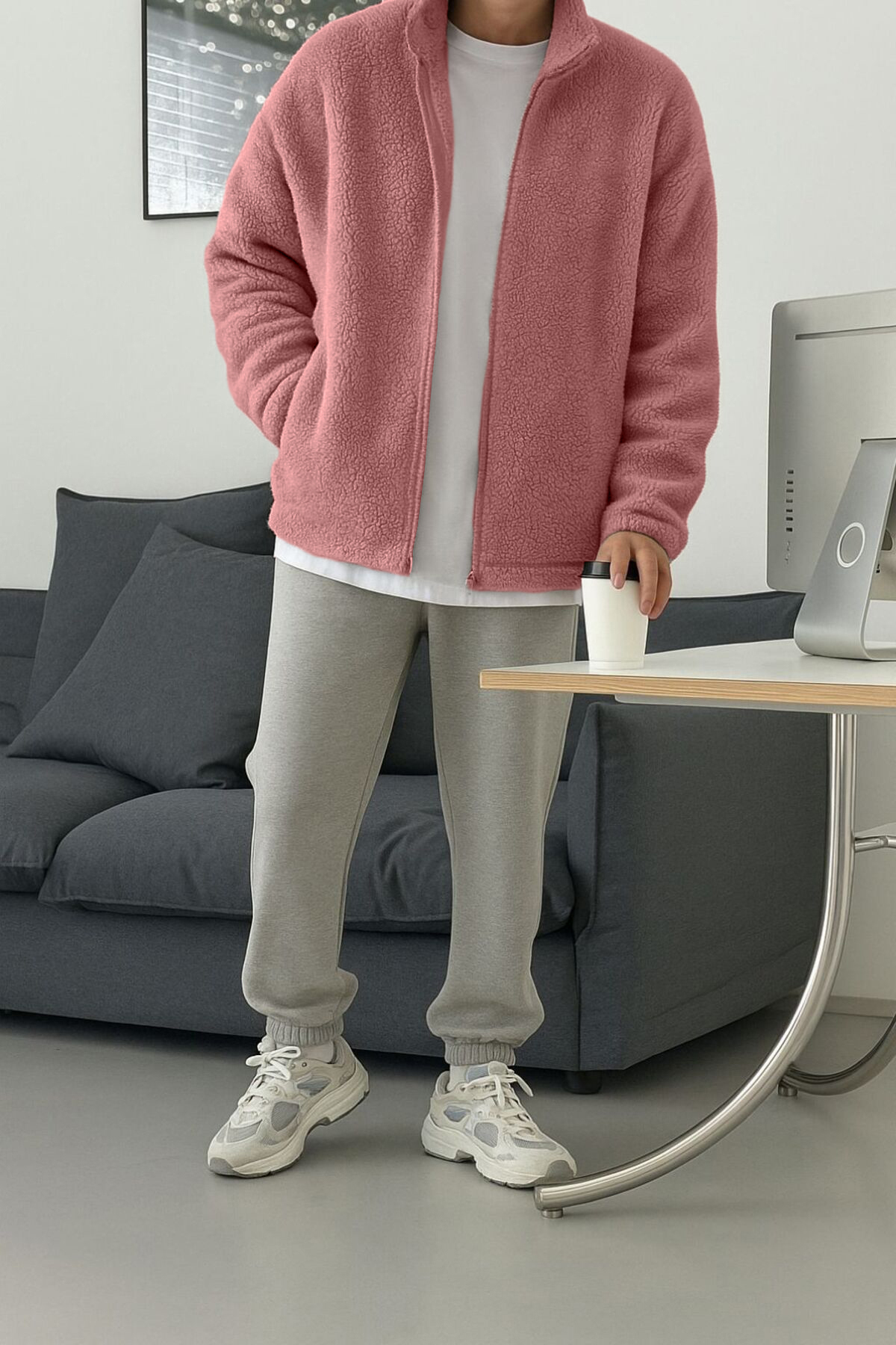 Erkek Pro Termal İç Dış Sherpa Sonbahar Kış Tam Fermuarlı Peluş Sweatshirt — رنگارنگ 869866293 — تصویر 2 از 4