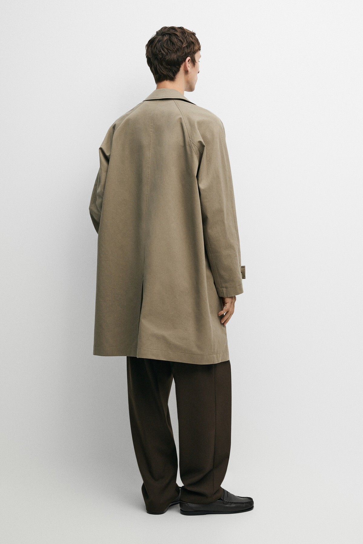 Massimo Dutti %100 pamuklu oversize uzun trençkot görsel 3