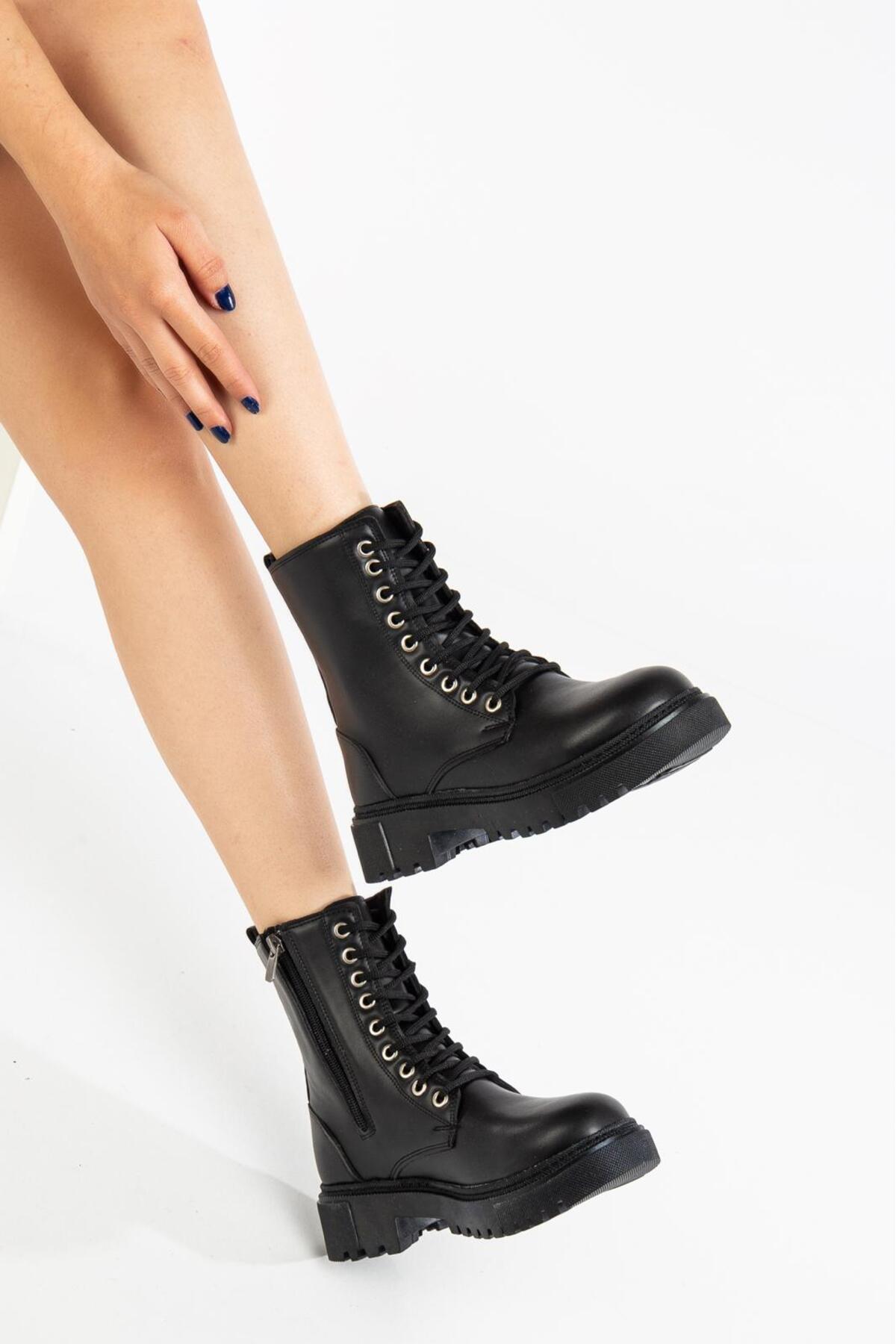 MY GROSS SHOES Kadın Siyah İçi Kürklü Su&Soğuha Dayanıklı Kaymaz Taban Garantili Kışlık Bot görsel 3