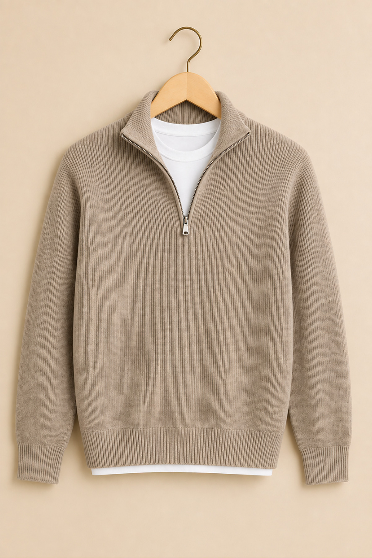 ZMODA SOFT Polo Yaka Fermuarlı Çizgili Old Money Örme Birinci Kalite Yumuşak Uzun Kollu Erkek Kazak