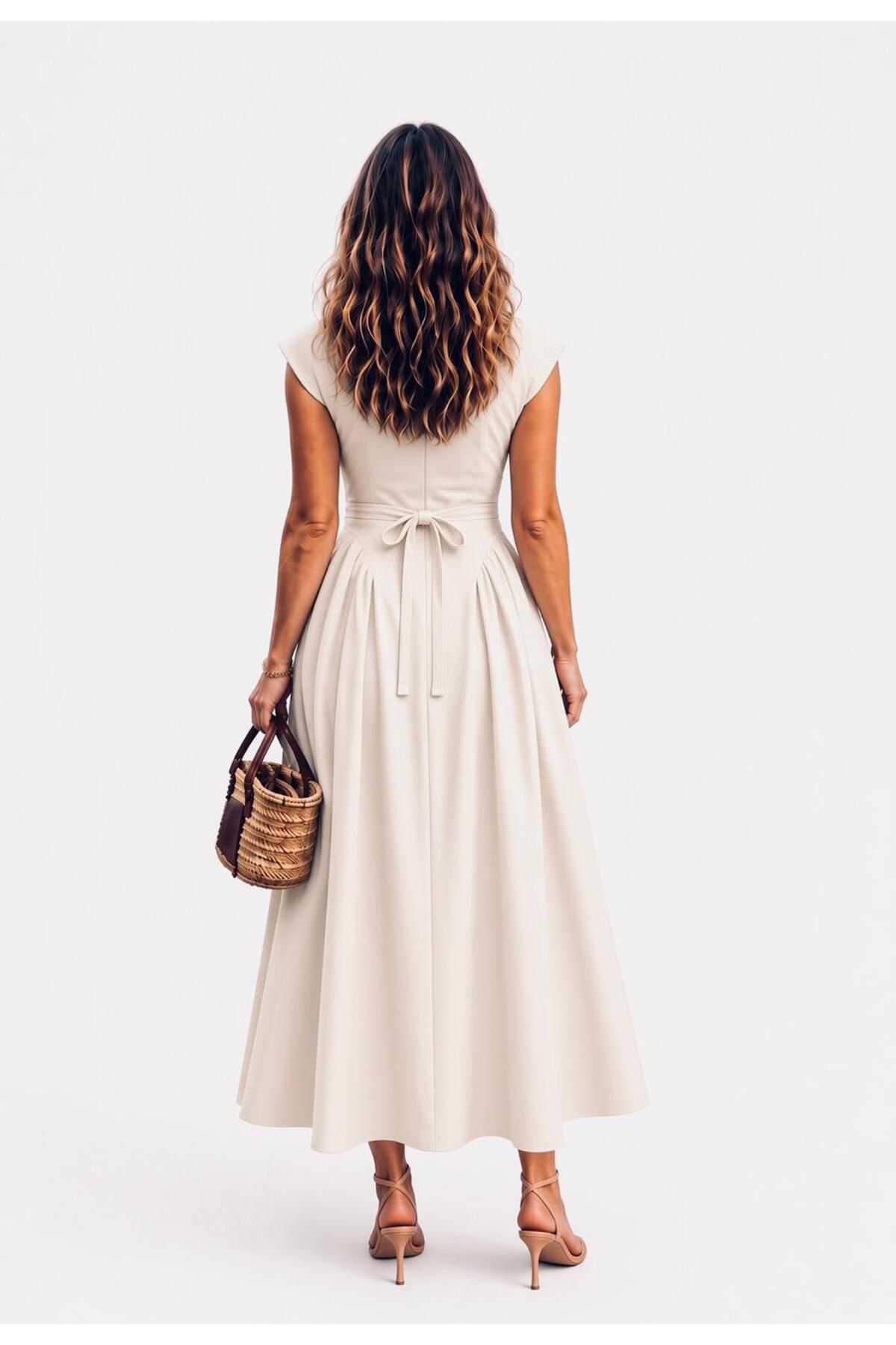 Raunk Vintage Elegance Belden Oturtmalı Poplin Kumaş Maxi Elbise görsel 3