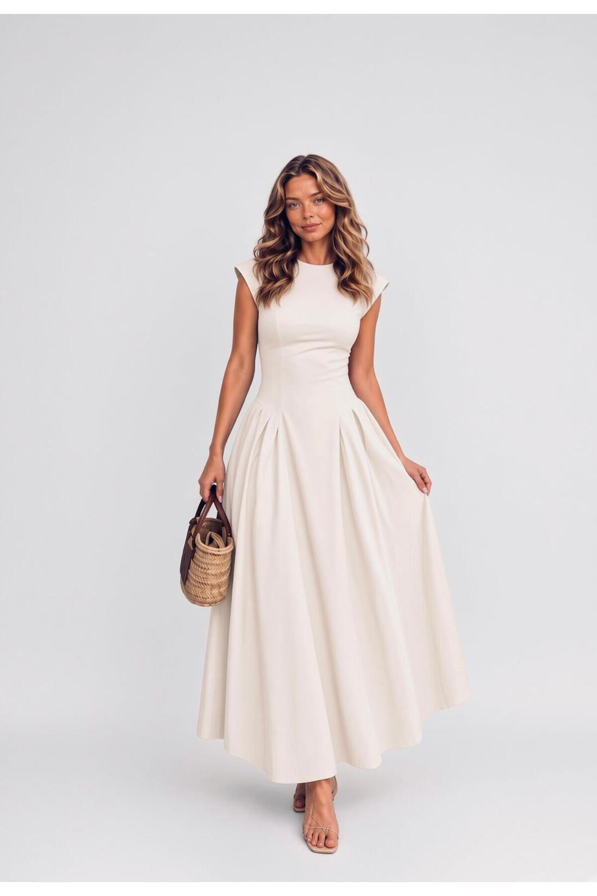 Raunk Vintage Elegance Belden Oturtmalı Poplin Kumaş Maxi Elbise