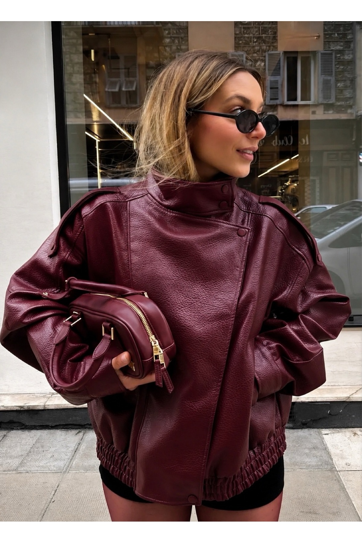 Reysamoda Kadın ZR Model Dik Yaka fermuarlı Deri Ceket