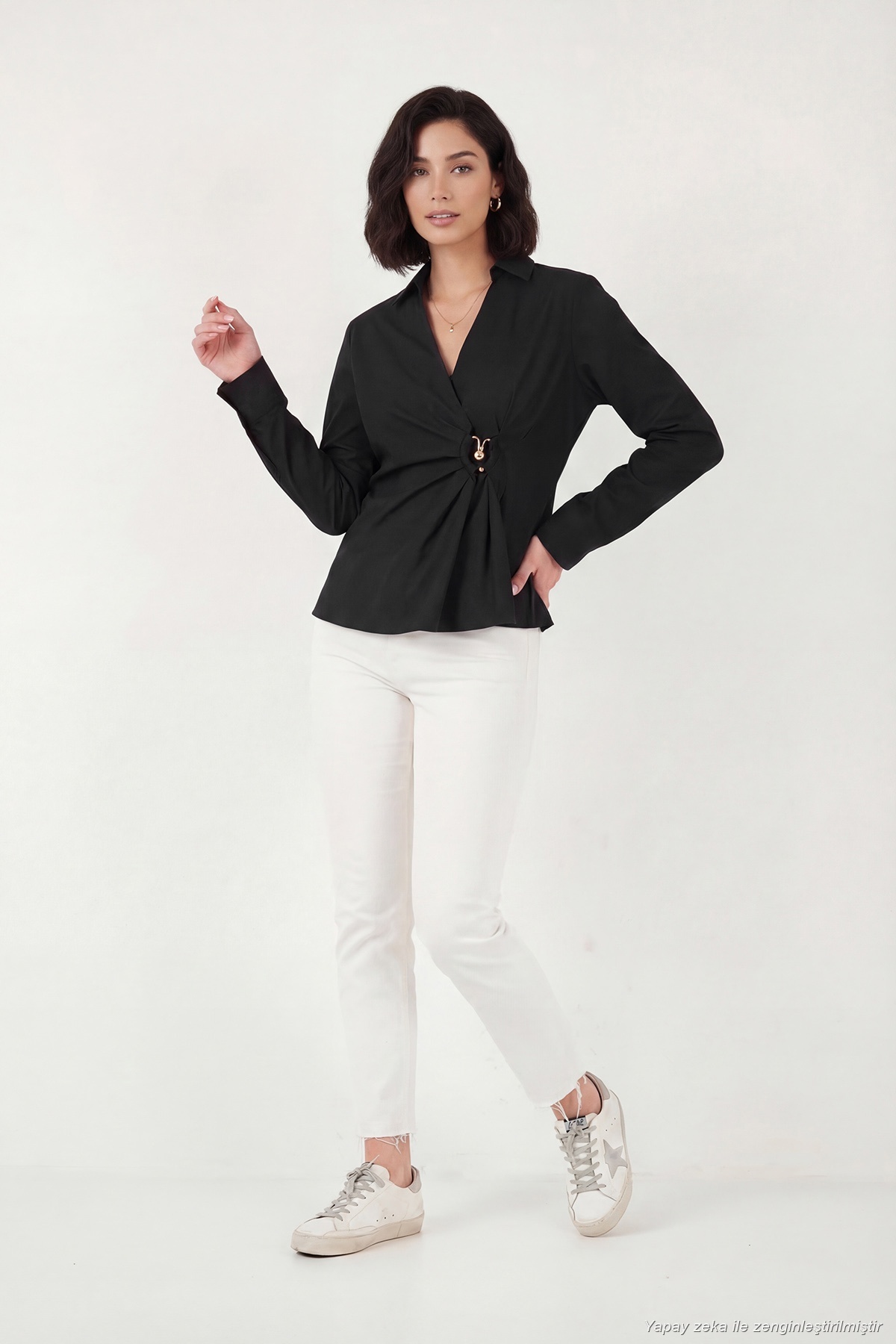 Lela Pamuklu Slim Fit Toka Detaylı Uzun Kollu Gömlek Kadın GÖMLEK 6778317 görsel 5