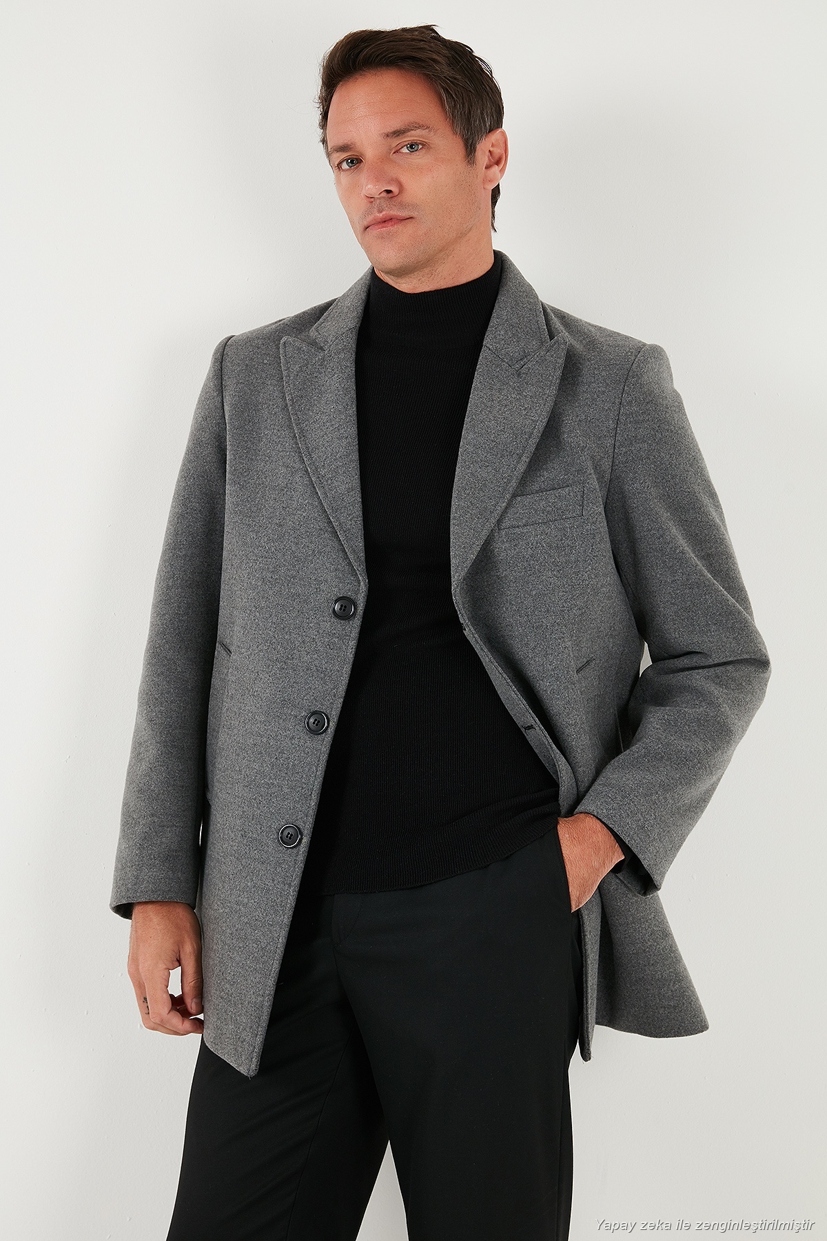 Buratti Slim Fit Apaş Yaka Astarlı Kaşe Kaban Erkek KABAN 584K1217 görsel 4