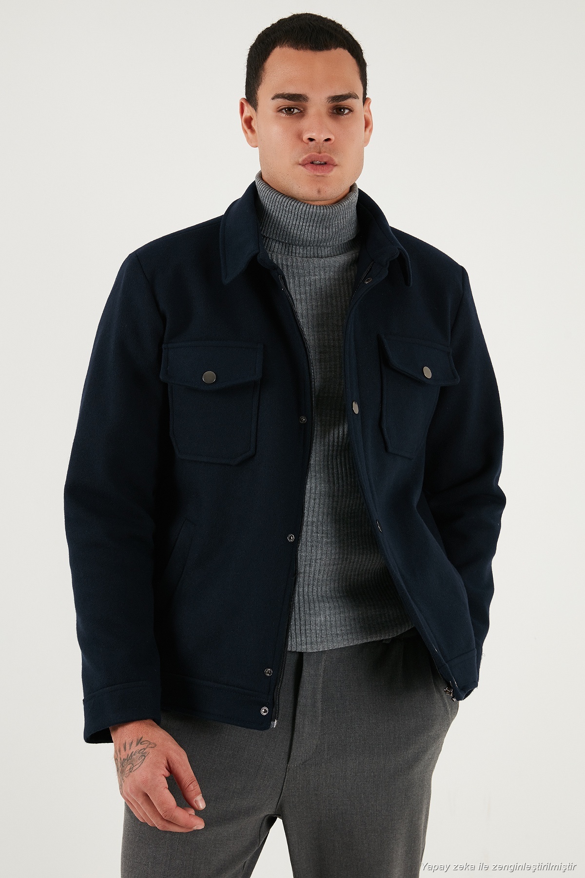 Buratti Slim Fit Ceket Yaka Astarlı Kaşe Kaban Erkek KABAN 58400347 görsel 4