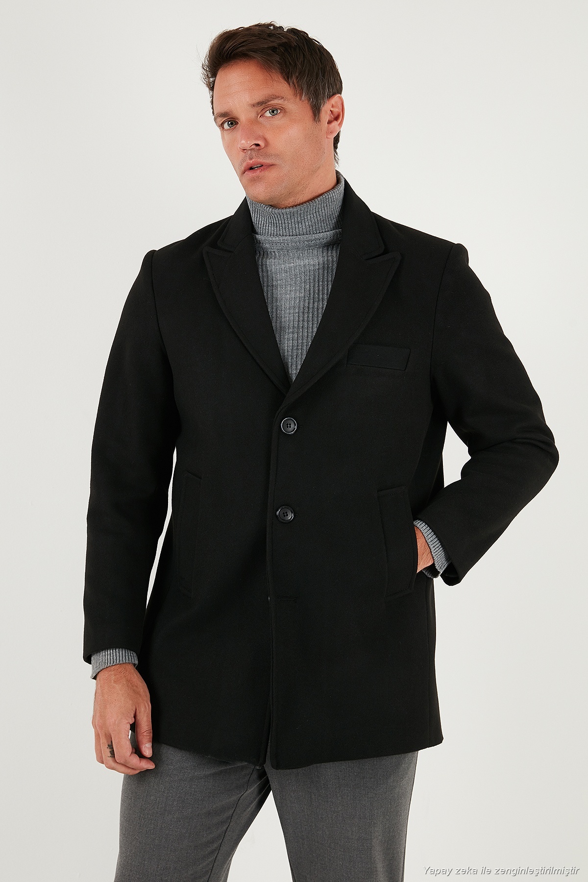 Buratti Slim Fit Apaş Yaka Astarlı Kaşe Kaban Erkek KABAN 584K1217 görsel 4
