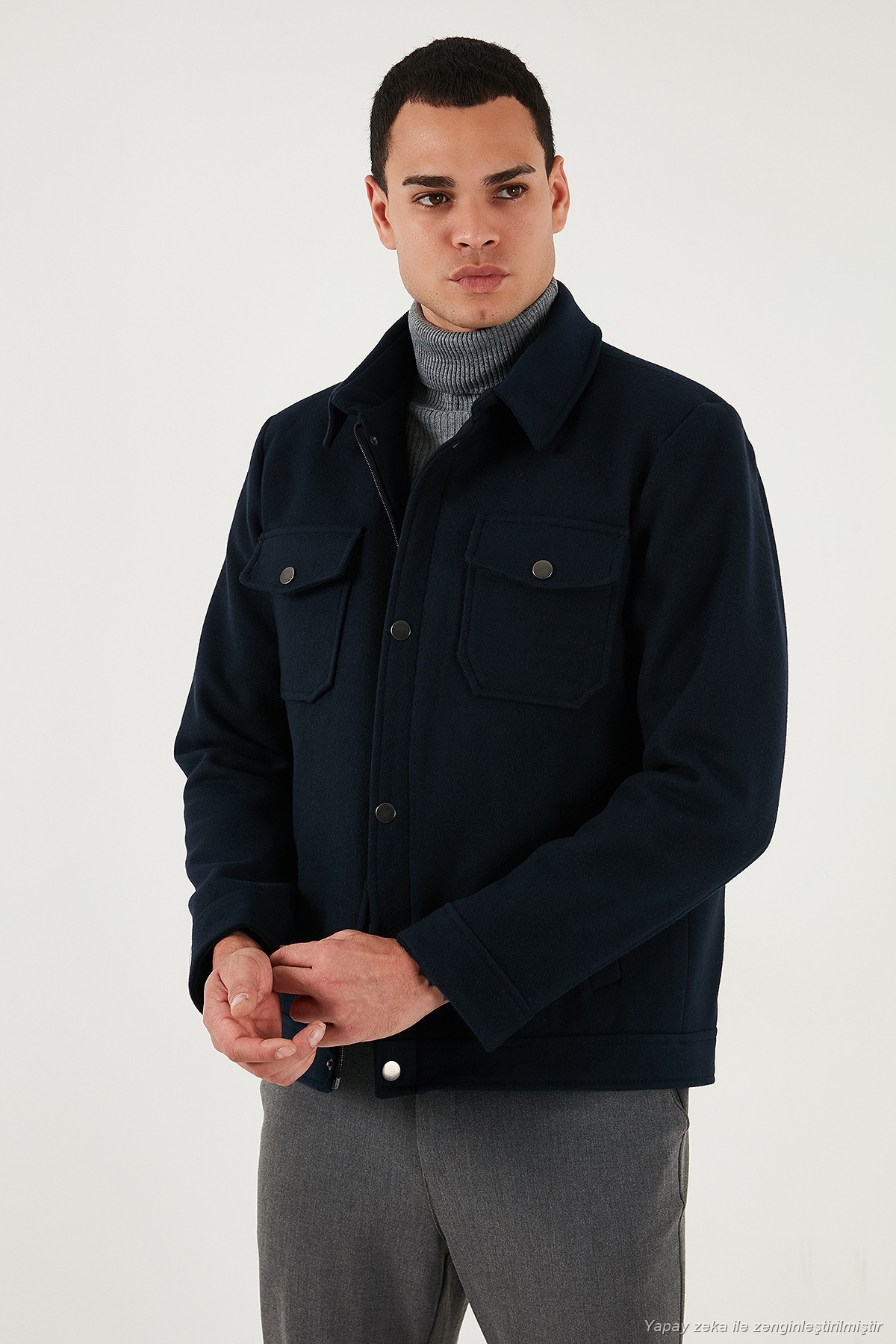 Buratti Slim Fit Ceket Yaka Astarlı Kaşe Kaban Erkek KABAN 58400347 görsel 2