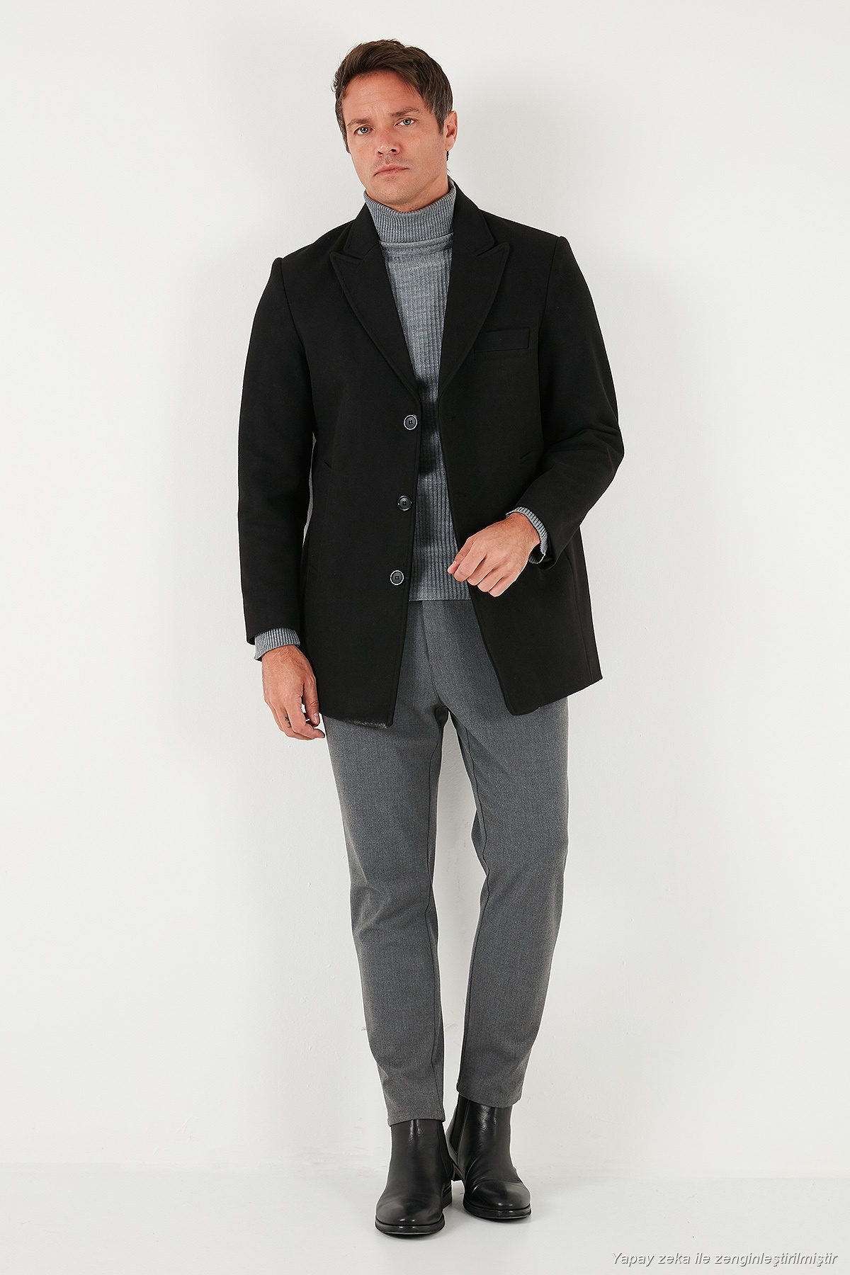 Buratti Slim Fit Apaş Yaka Astarlı Kaşe Kaban Erkek KABAN 584K1217 görsel 2