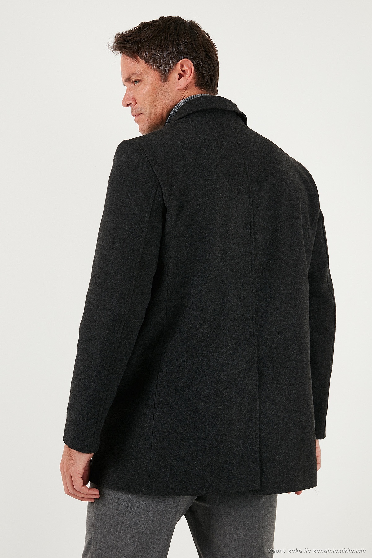 کت ترمه آستر یقه آپاش اسلیم فیت کت مردانه 584K1217 — خاکستری — تصویر 7 از 7
