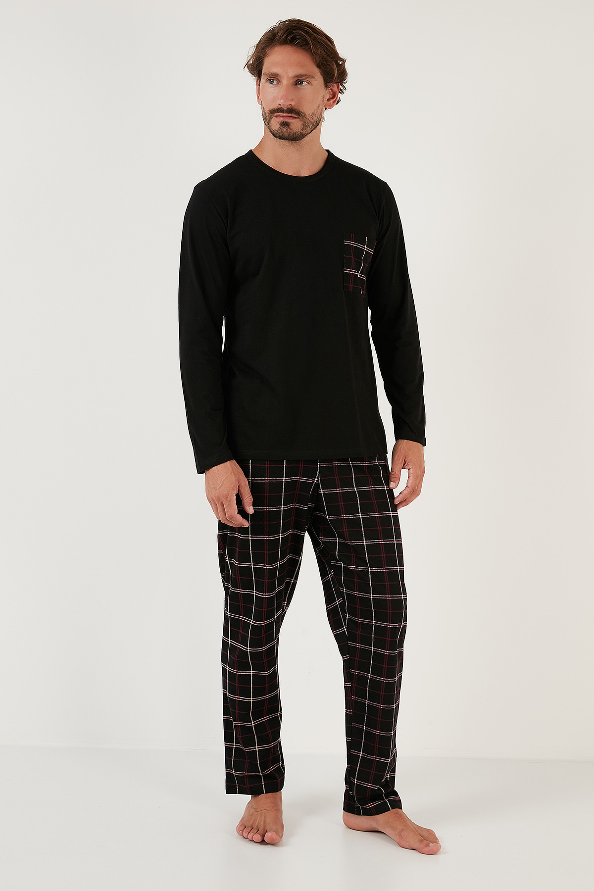 Buratti Ekoseli Cepli Beli Lastikli % 100 Pamuk Regular Fit Pijama Takımı Erkek PİJAMA TAKIMI 657200 görsel 6