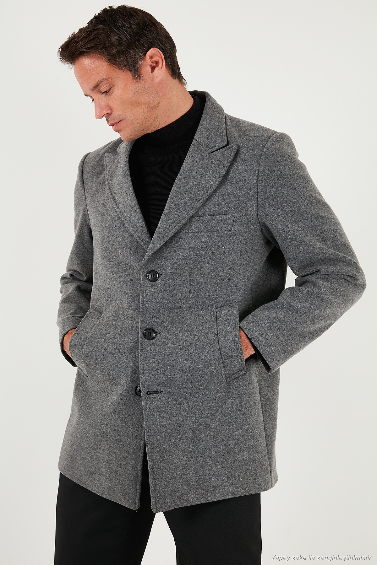 Buratti Slim Fit Apaş Yaka Astarlı Kaşe Kaban Erkek KABAN 584K1217 görsel 5