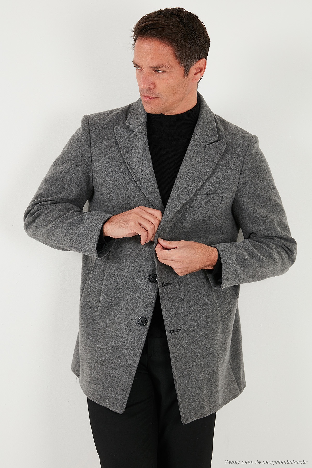 Buratti Slim Fit Apaş Yaka Astarlı Kaşe Kaban Erkek KABAN 584K1217 görsel 3