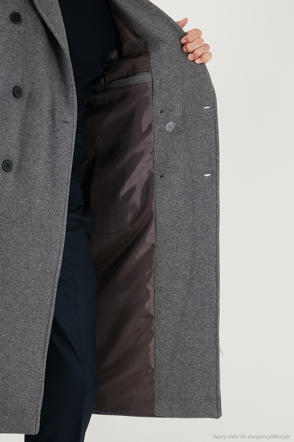 Buratti Loose Fit Kruvaze Yaka Uzun Astarlı Kaşe Kaban Erkek KABAN 681003 görsel 6