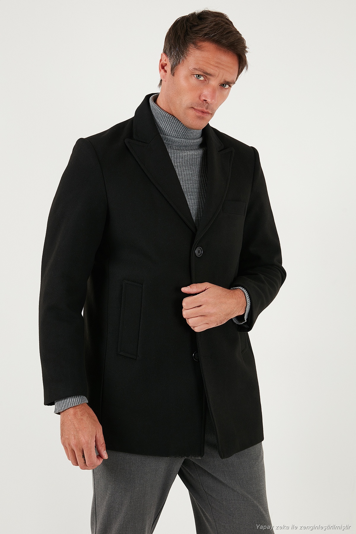 Buratti Slim Fit Apaş Yaka Astarlı Kaşe Kaban Erkek KABAN 584K1217 görsel 5