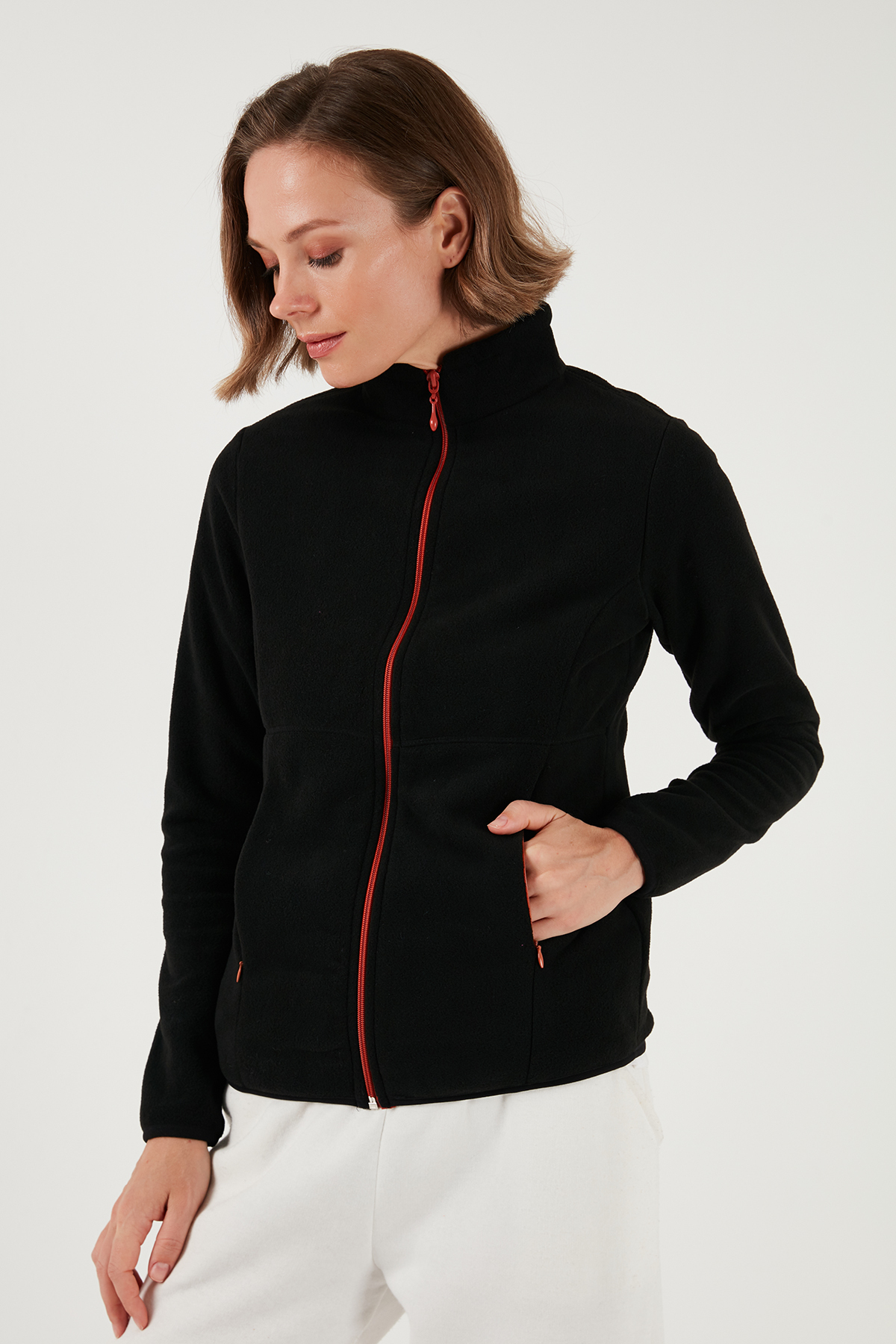 Lela Slim Fit Anti-Pilling Tüylenme Yapmayan Fermuarlı Polar Hırka Kadın HIRKA 5907012 görsel 4